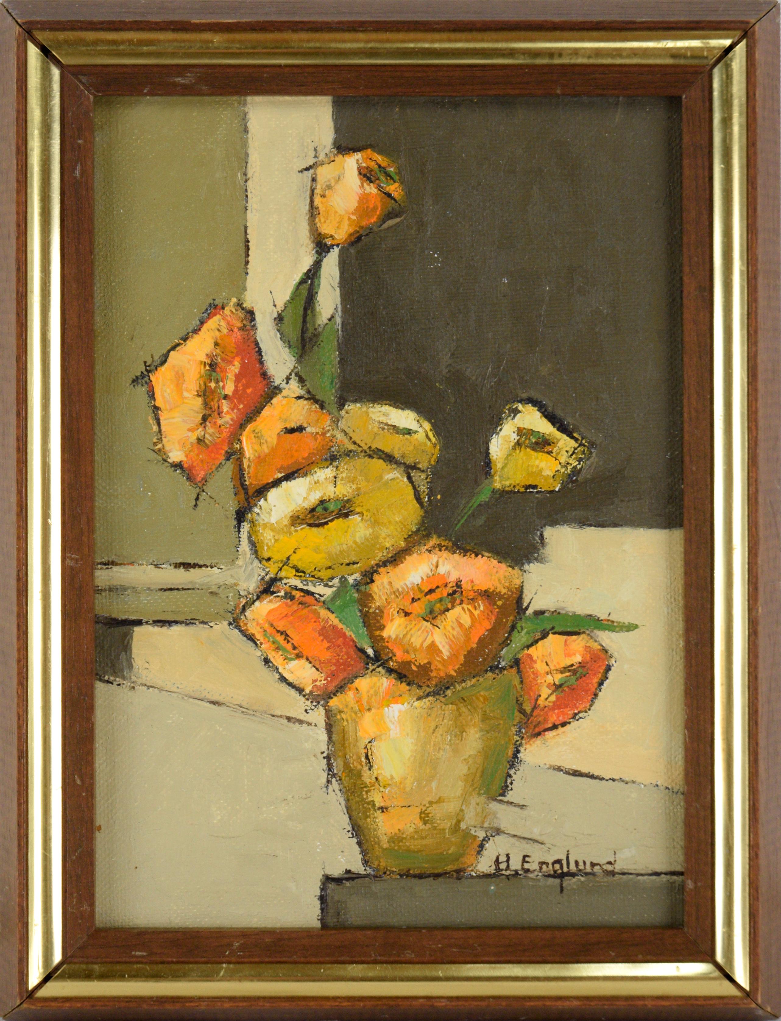 Harriet Englund Still-Life Painting - Yellow and Orange Poppies - Still Life in Oil on Artist's Board