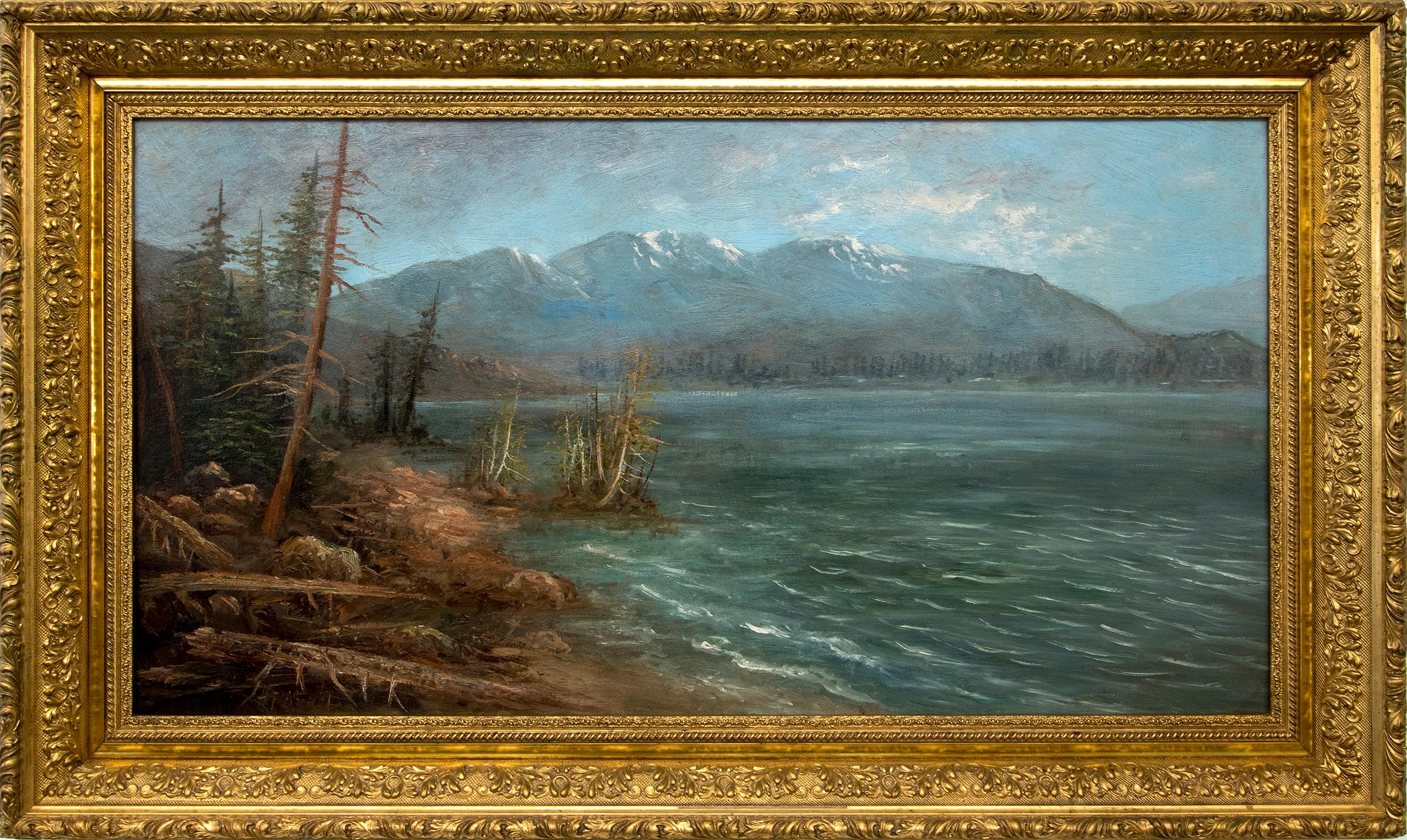 Harriet Freeman Wright Landscape Painting - Mountain Lake, Colorado, 19th Century Landscape, Blue, Gray, Green, Brown, White