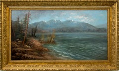 Mountain Lake, Colorado, 19th Century Landscape, Blue, Gray, Green, Brown, White