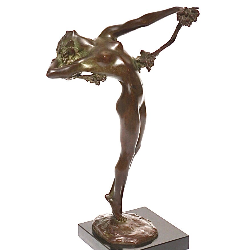 Harriet Whitney Frishmuth (American, 1880-1980)
The Vine, 1921
Bronze with brown and green patina
Height: 11.5 inches (29.2 cm) high on a 3/4 inches (1.9 cm) high marble base
Inscribed along base: © 1921 / Harriet W. Frishmuth
Stamped with foundry