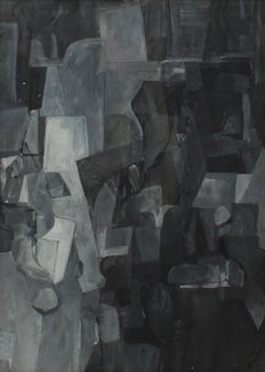 Harriet Holden Nash:: peinture cubiste abstraite à la gouache:: 1950:: encadrée en noir et blanc
