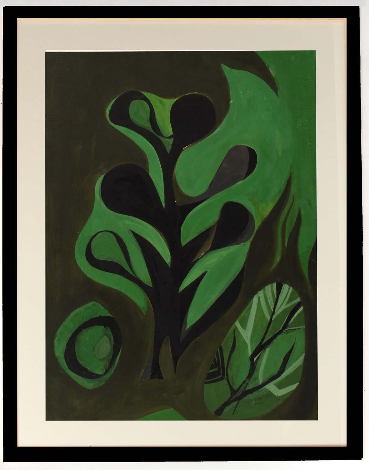 Harriet Nash, gouache sur carton, peinture abstraite, vers 1950, vert et noir - Painting de Harriet Holden Nash