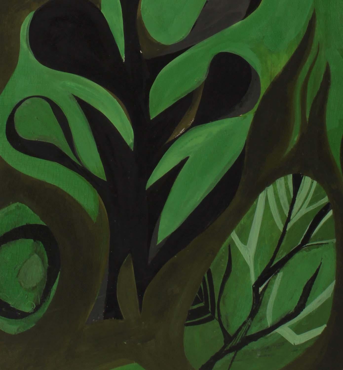 Harriet Nash, gouache sur carton, peinture abstraite, vers 1950, vert et noir - Abstrait Painting par Harriet Holden Nash