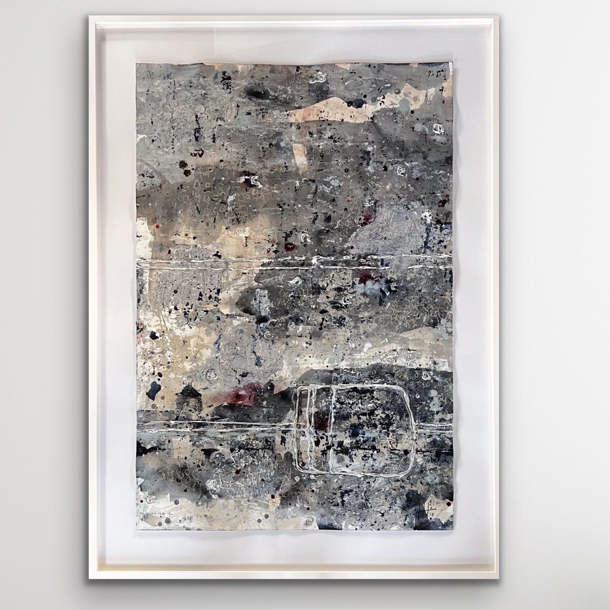 Crantock, Contemporary Abstract Art, Statement Art on Paper Ready Framed  - Gray Interior Painting by Harriet Hoult