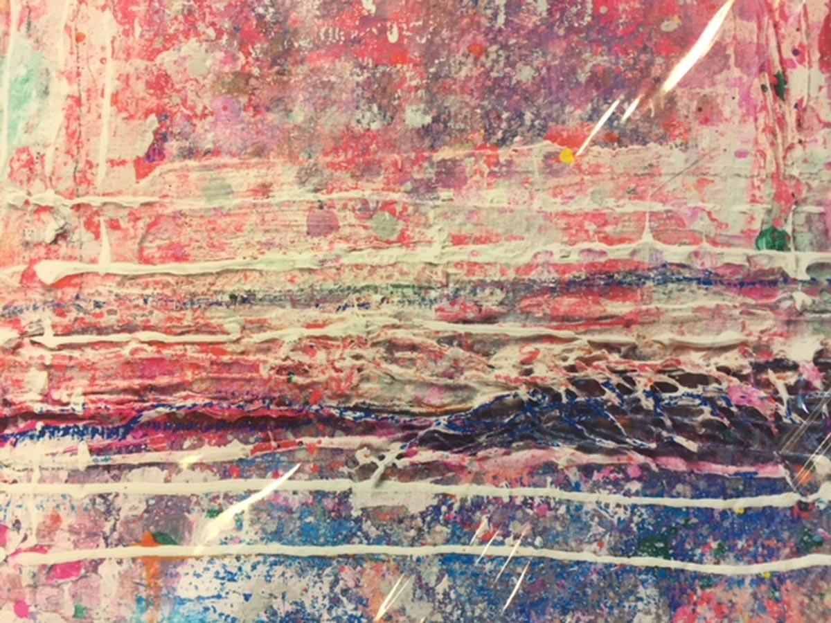 Ferry Road, stampa giclée contemporanea astratta a colori pastello, arte di grandi dimensioni - Landscape Print Grigio di Harriet Hoult