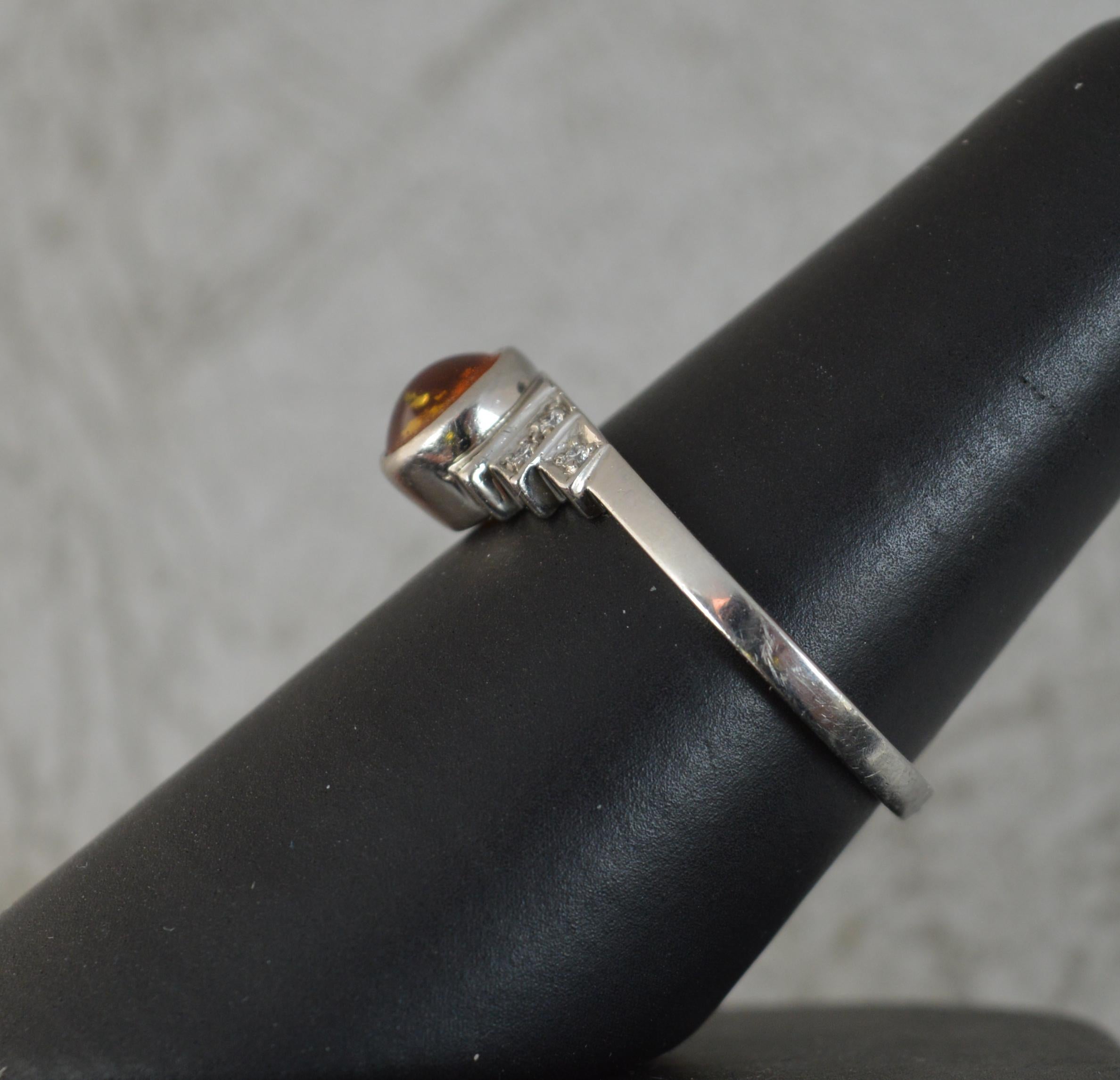 Harriet Kelsall Bespoke Platinum Amber and Diamond Art Deco Design Ring in Box For Sale 4