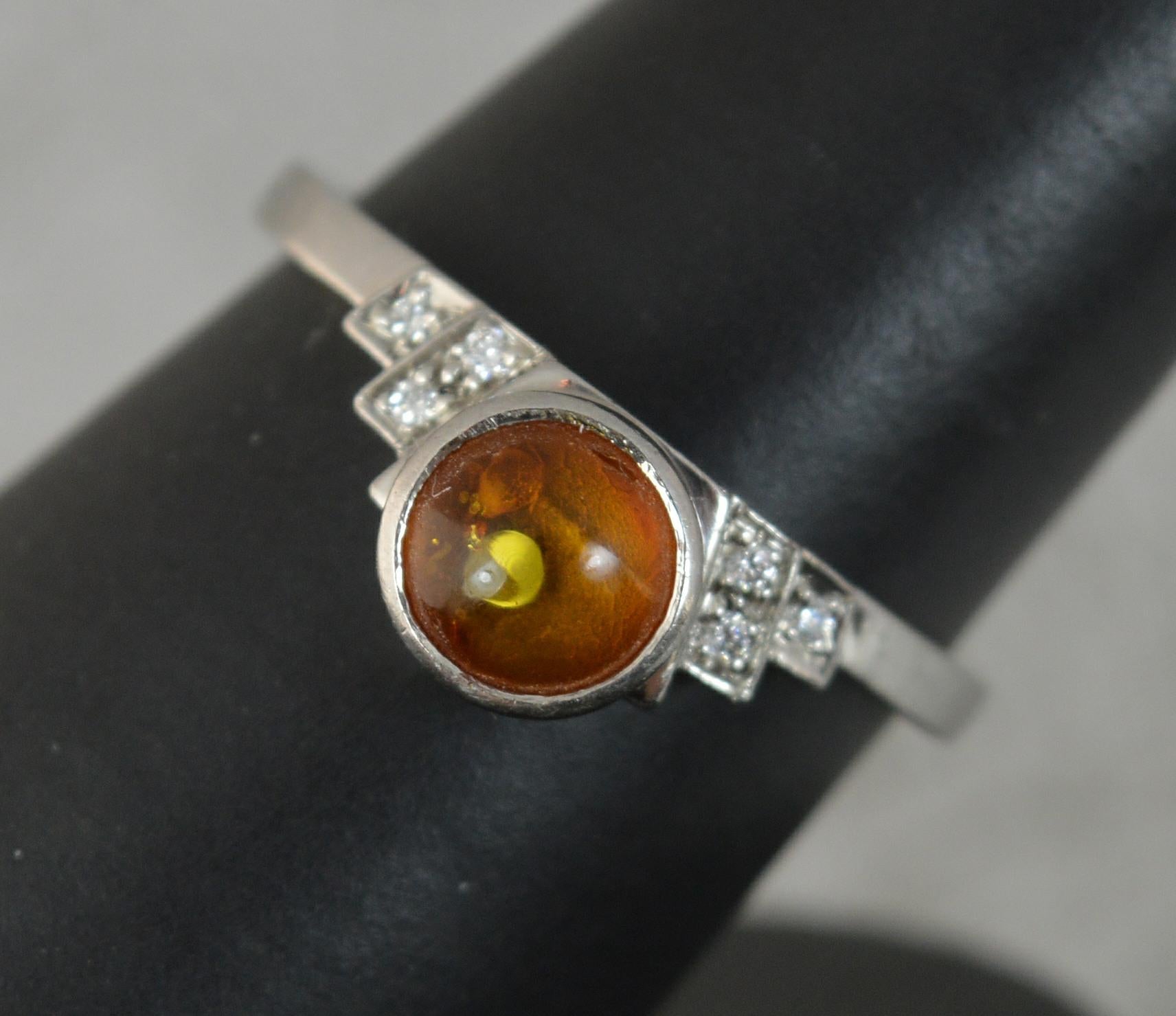 Harriet Kelsall Bespoke Platinum Amber and Diamond Art Deco Design Ring in Box For Sale 7