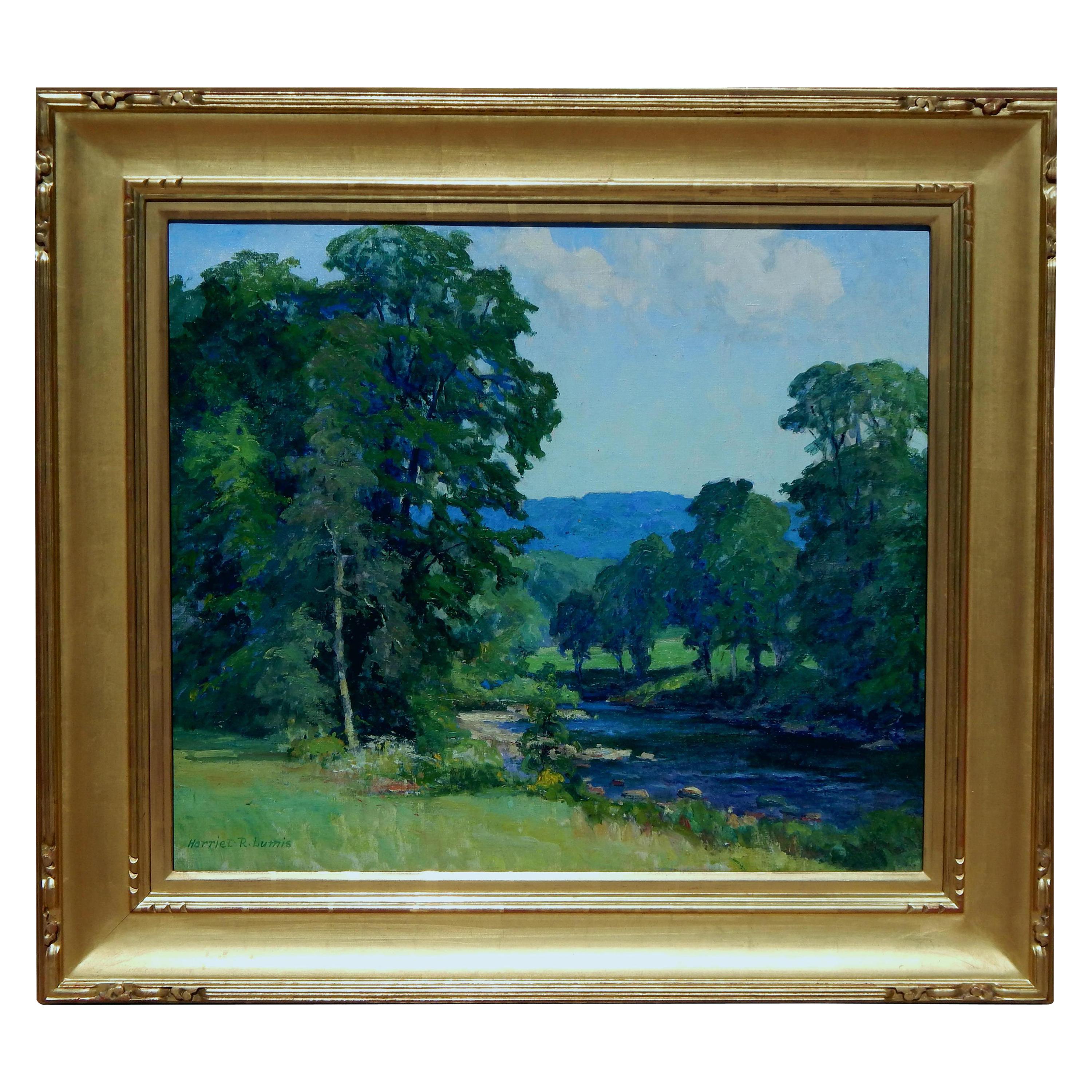 Harriet Lumis Connecticut Impressionist Woman Painter, "River at Cummington" For Sale