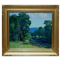 Antique Harriet Lumis Connecticut Impressionist Woman Painter, "River at Cummington"