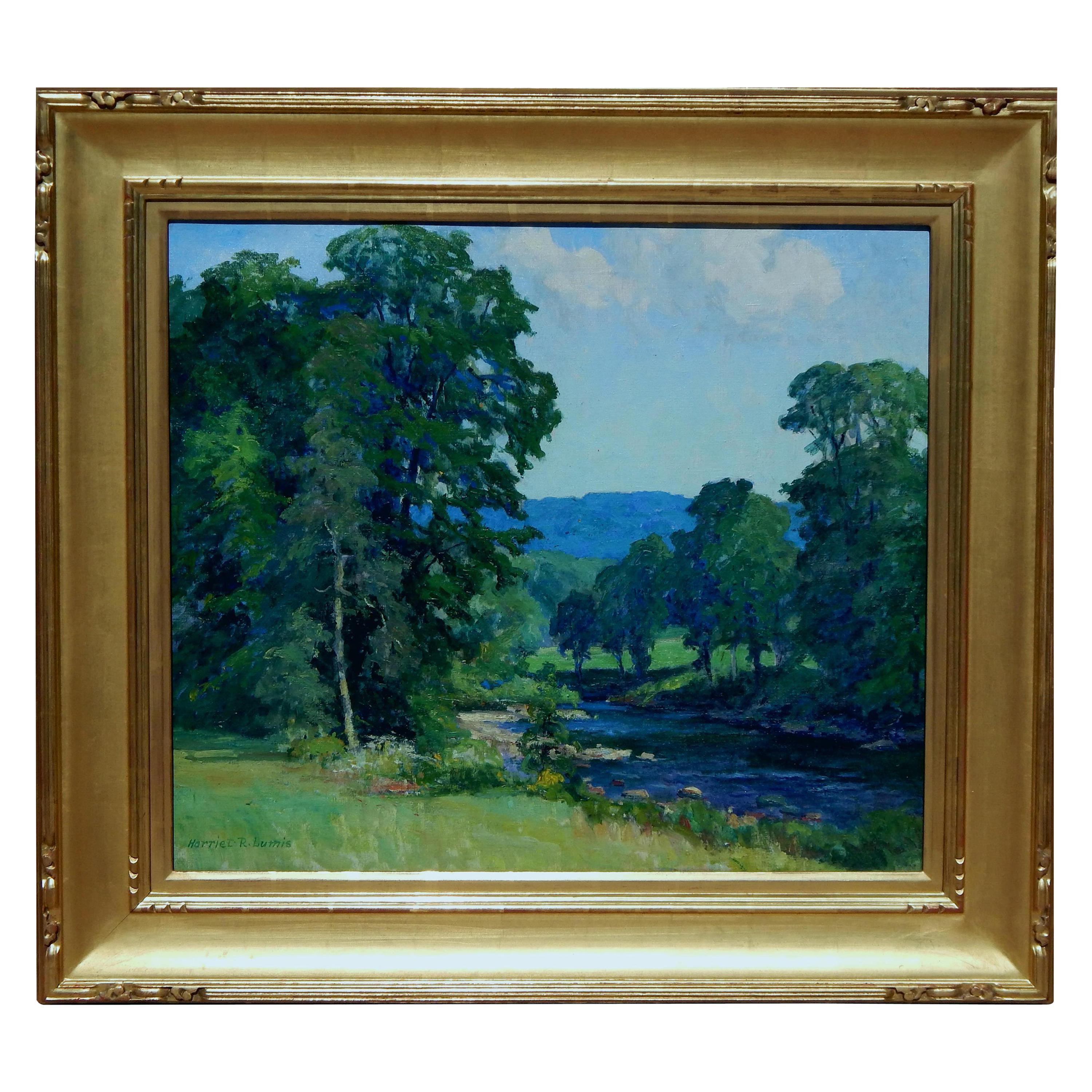 Landscape Painting Harriet Randall Lumis - Harriet Lumis, peintre impressionniste du Connecticut, « River at Cummington »