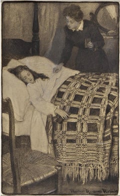 Woman Bringing Glass of Water to Girl in Bed