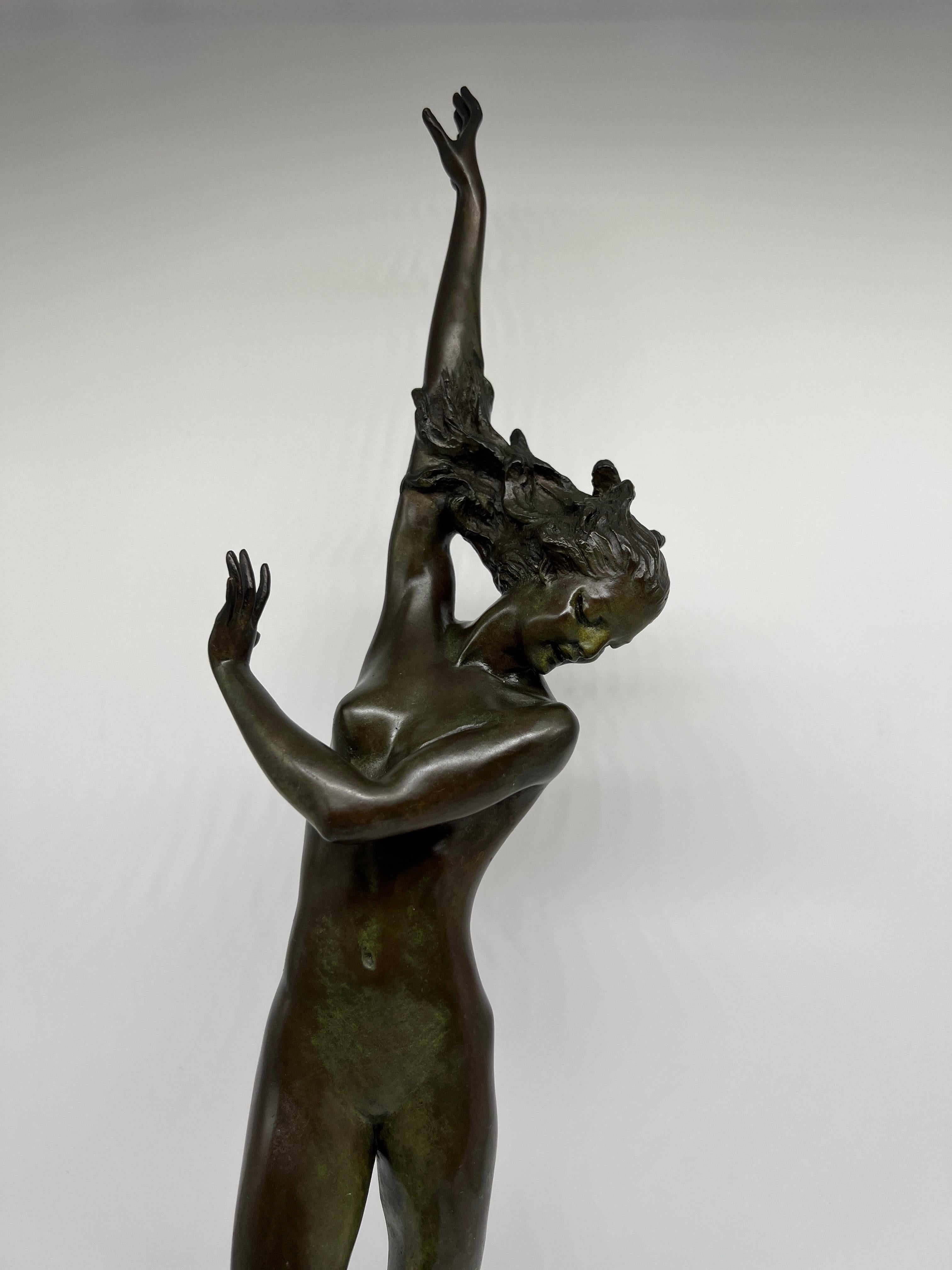 This exquisite bronze sculpture, Crest of the Wave, by celebrated American sculptor Harriet Whitney Frishmuth, is a masterful example of her ability to capture movement, grace, and the beauty of the human form. Created originally in 1925 and cast by