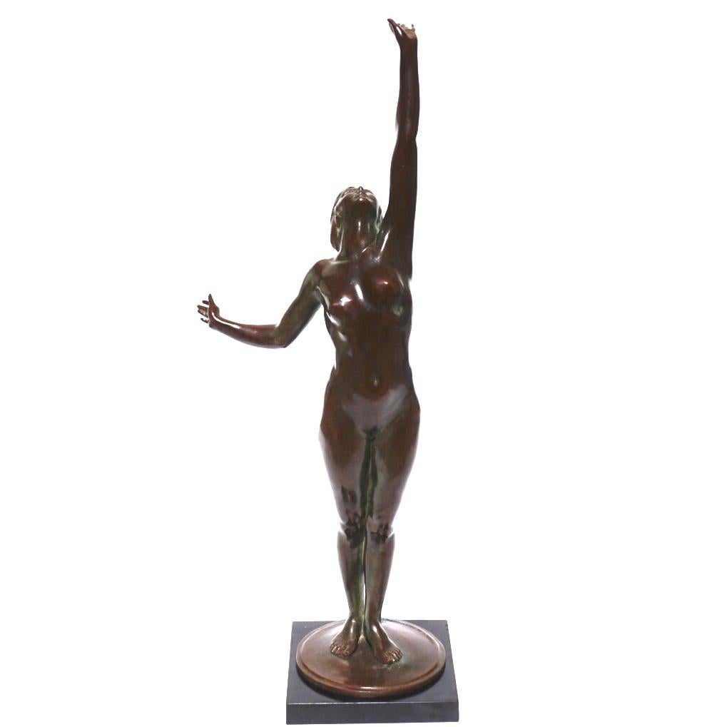 Harriet Whitney Frishmuth (American, 1880-1980)
The Star, 1918
Bronze with greenish-brown patina
Dimensions: 19-1/8 inches (48.6 x 2.2 cm) high on a .75 inch (2.2 cm) high hardstone base. Ed. 337

Inscribed on base: © HARRIET W FRISHMUTH 1918 /