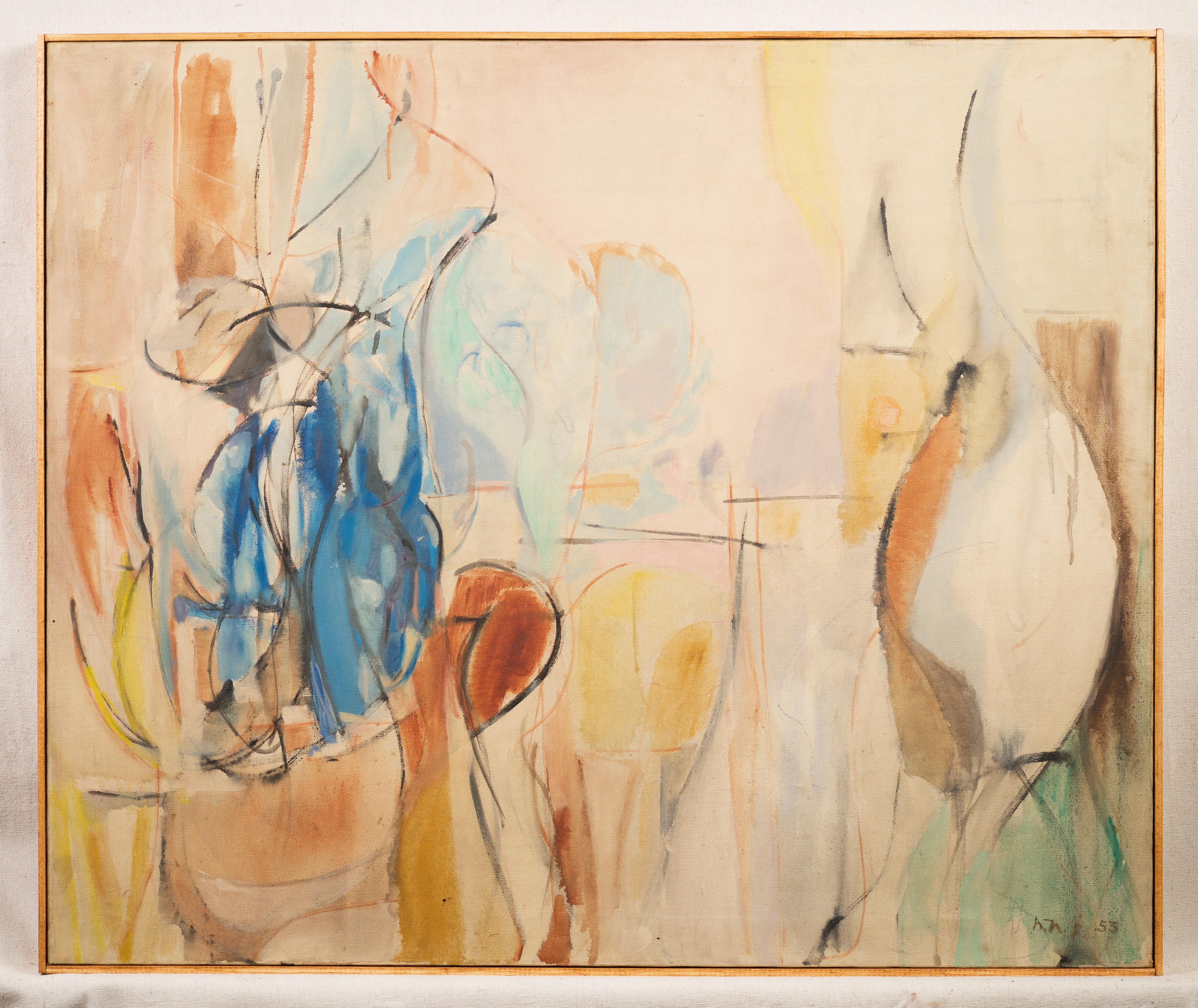 Peinture à l'huile expressionniste abstraite moderniste américaine vintage signée - Painting de Harriett Holden Nash