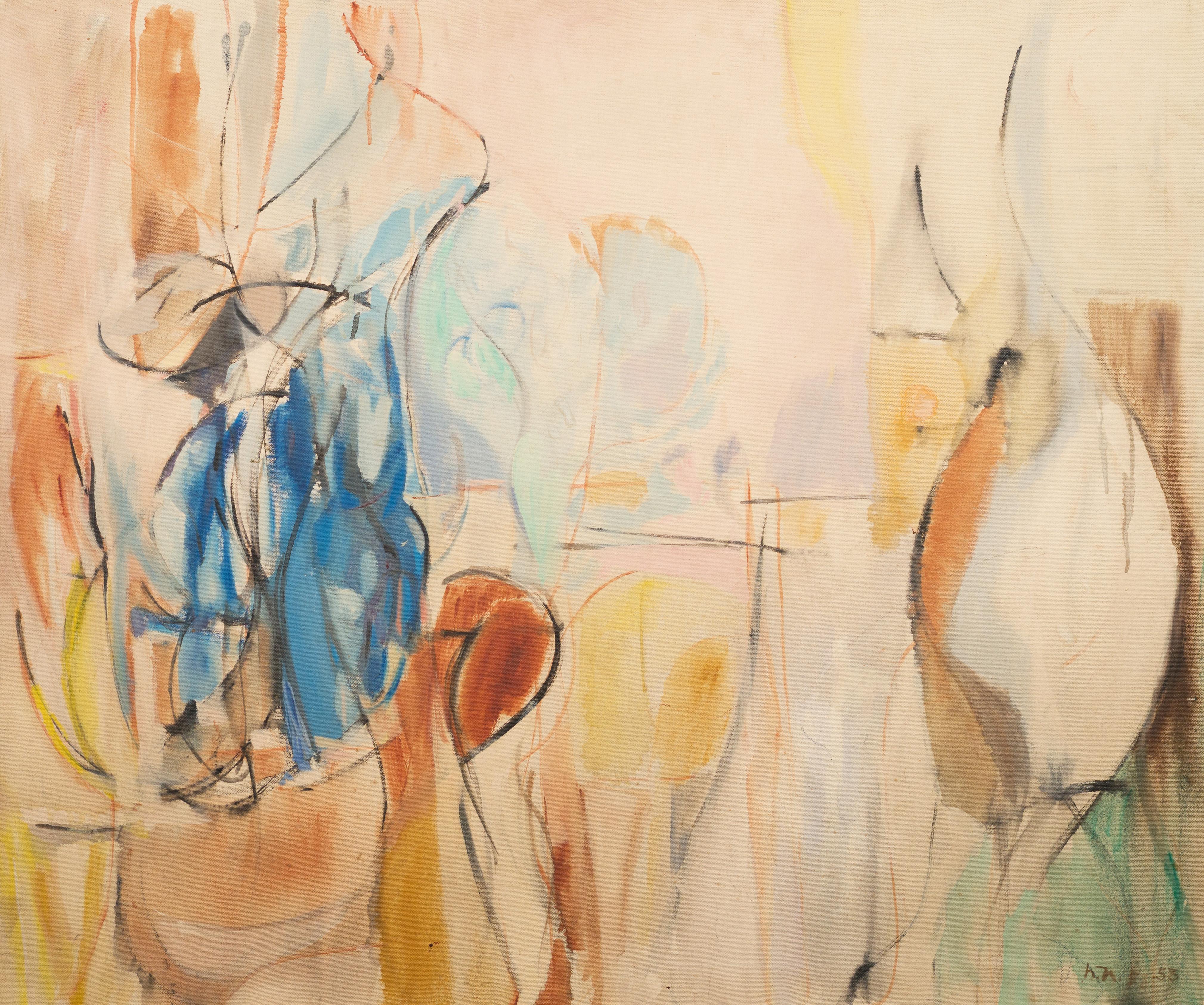 Ancienne peinture à l'huile abstraite moderniste américaine de Harriet Nash.  Huile sur toile.  Encadré.  Signé en monogramme et daté 1953.

Biographie de l'artiste

Harriet Holden Nash (1933 - )

Harriet est née et a grandi à Brooklyn, New York, et