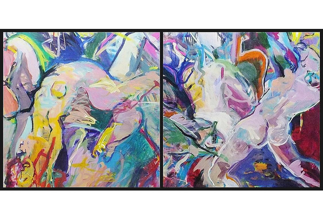 Harriette Joffe Figurative Painting - She Fell From a Star (Diptych)