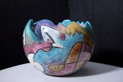 Harris Cies Studio Signed 1996 Vintage Abstract Cubist Style Terracotta Pottery