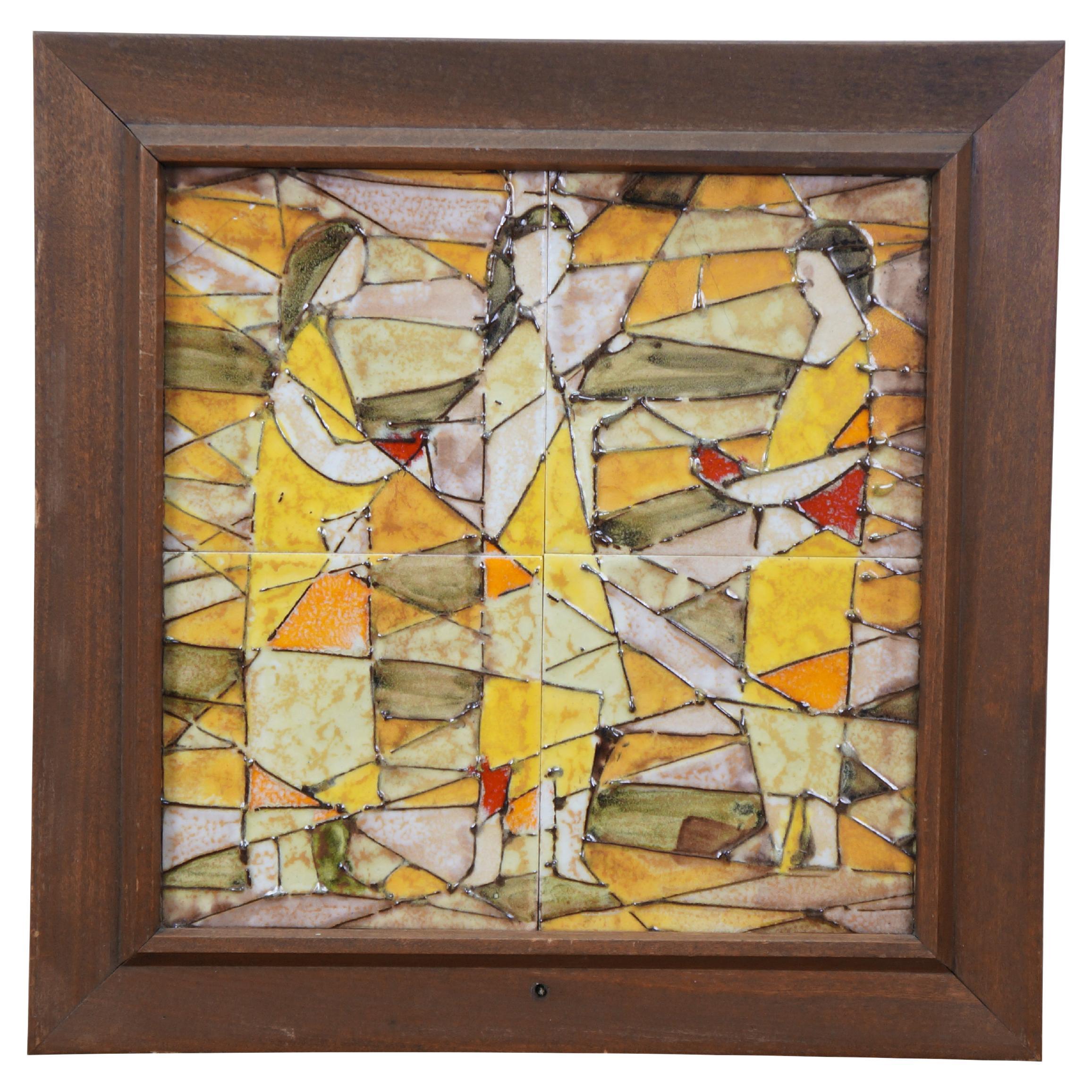 Harris G. Strong Ceramic MCM Female Figures Mosaic Tile Art Plaque 16"