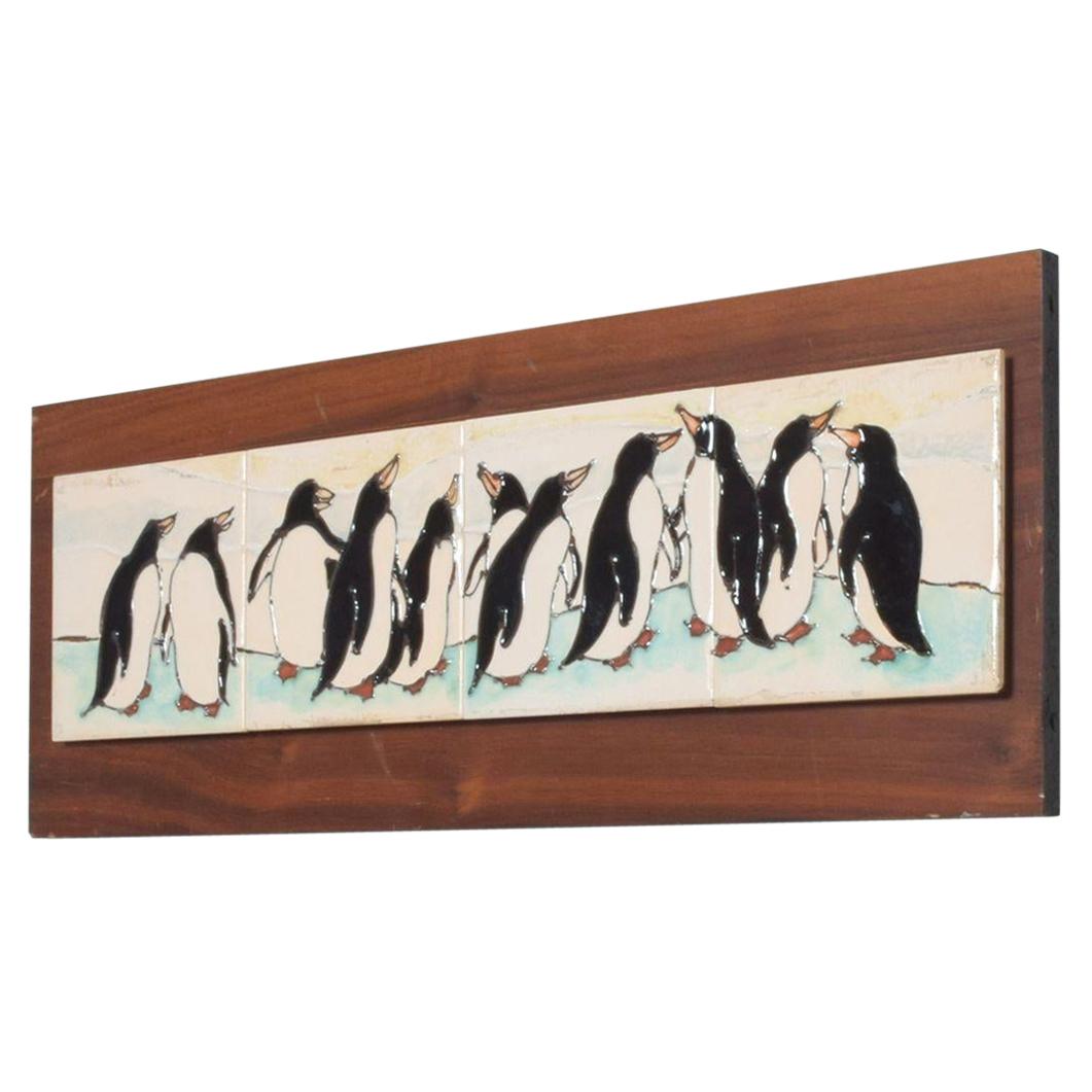 Harris Strong Penguin Tile Wall Art Wood Plaque Midcentury Modern 1960s