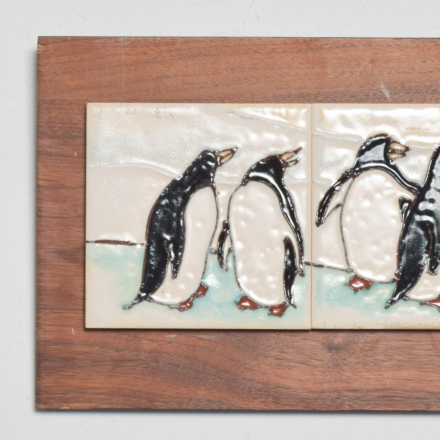 Wall Art
Harris Strong Penguin Tile Wall Art Wood Plaque  Midcentury Modern Art 1960s
Dimensions: 26 W x 10 H x 1 D, Tiles 24 W x 6 H
Framed Art. Original Vintage Preowned Presentation. 
Refer to images please.

