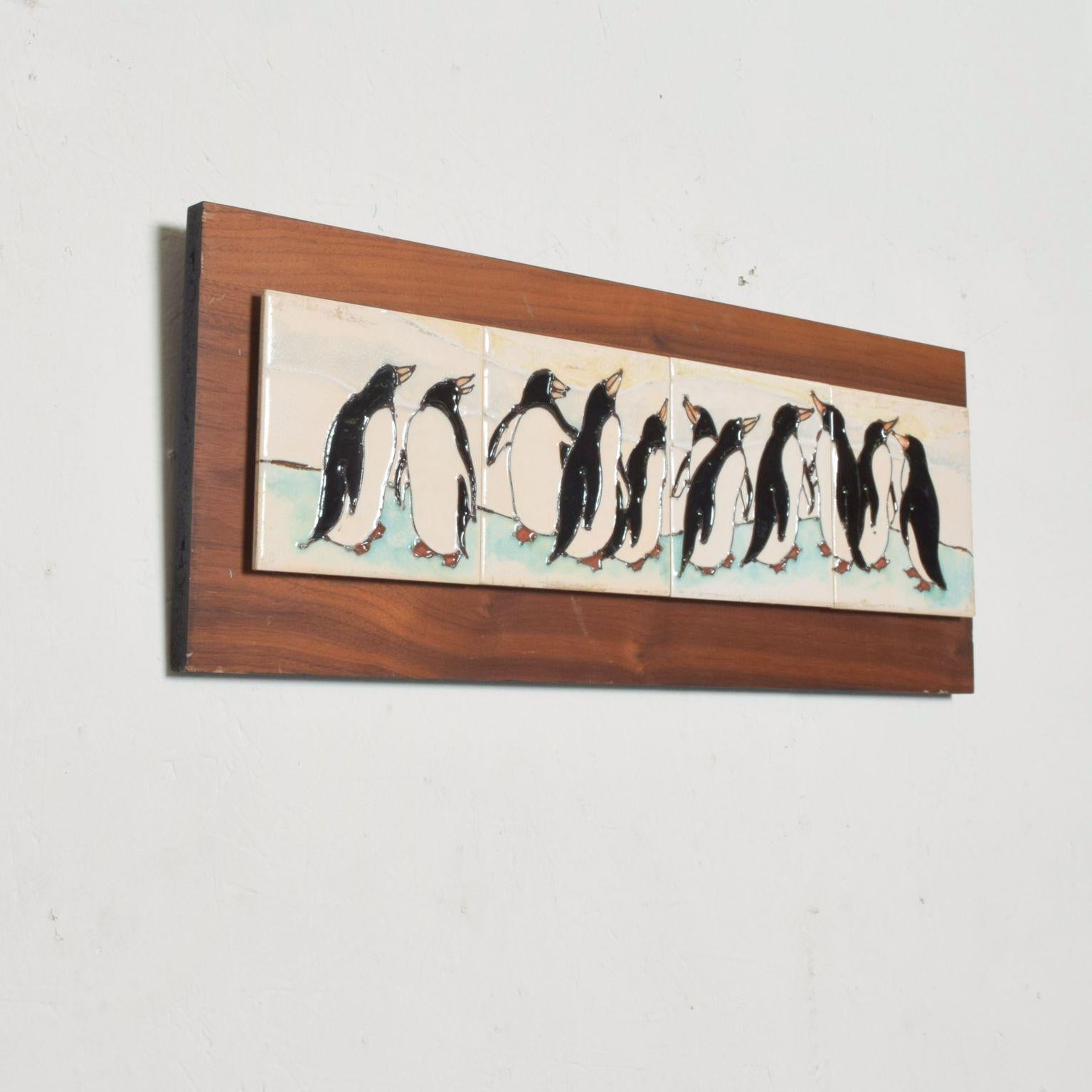 Mid-Century Modern Harris Strong Penguin Tile Wall Art Wood Plaque Midcentury Modern 1960s