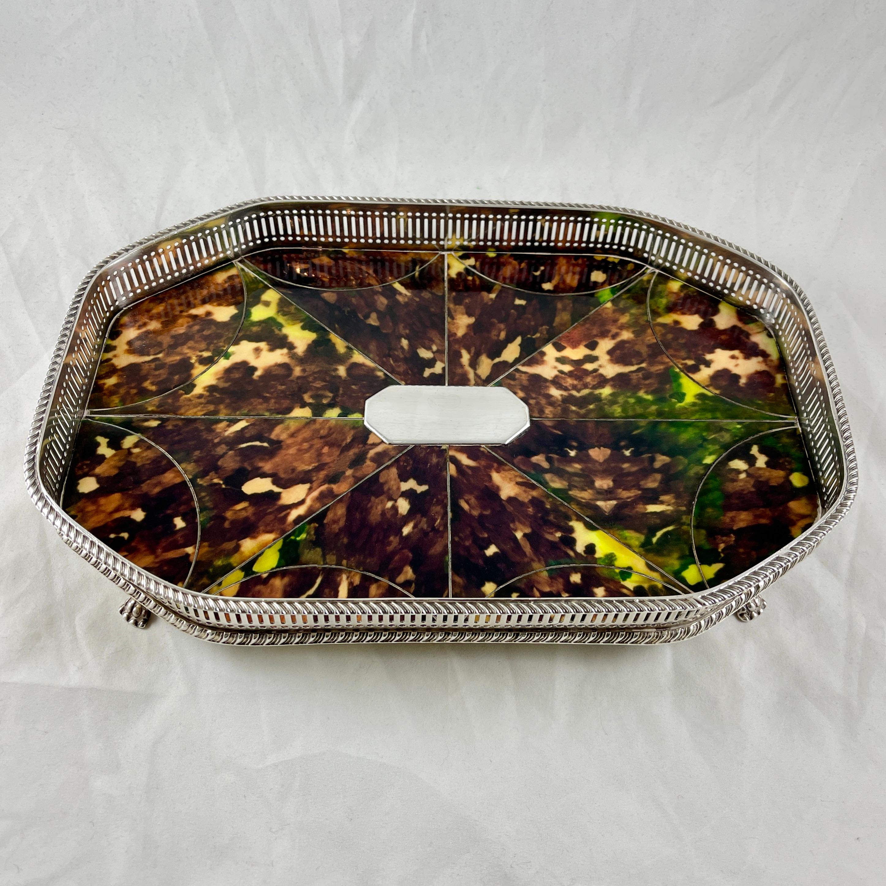 From Harris & Land Silversmiths, a silver-plate and faux tortoiseshell gallery tray, circa early 1860s.

Harris & Land operated in Sheffield, England, on Orchard Lane from 1863-1864. The company formerly traded under the name of William