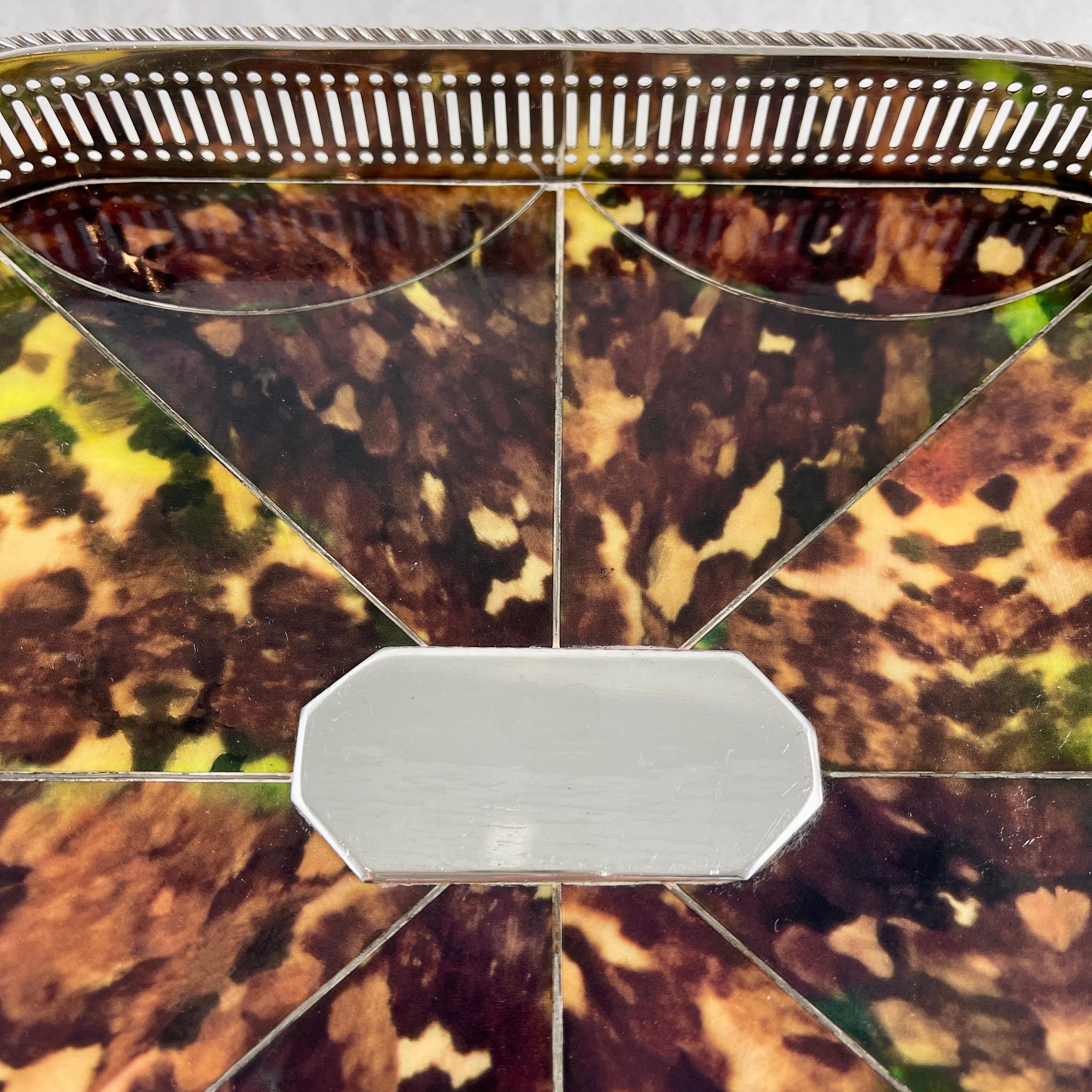 Silver Plate Harris & Land English Silver and Faux Tortoiseshell Inlay Gallery Tray, 1863