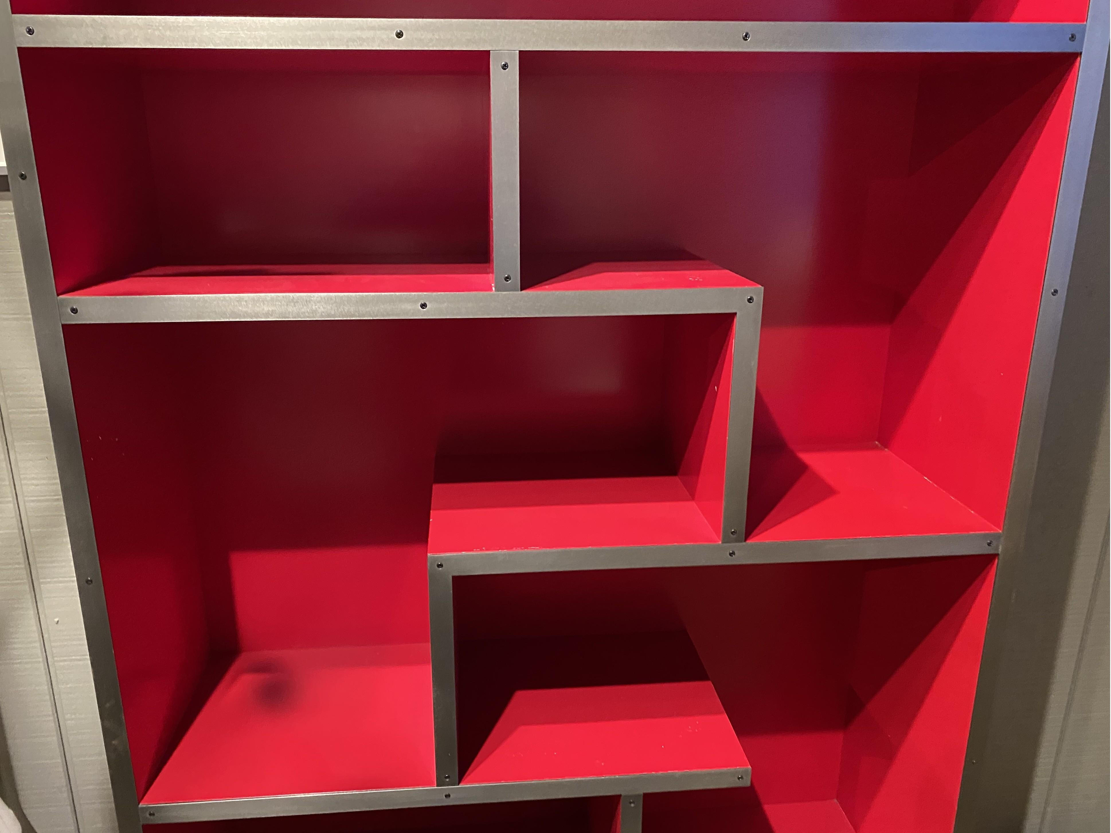 Moderno Harris Rubin Libreria moderna geometrica in legno e acciaio De Stijl in vendita