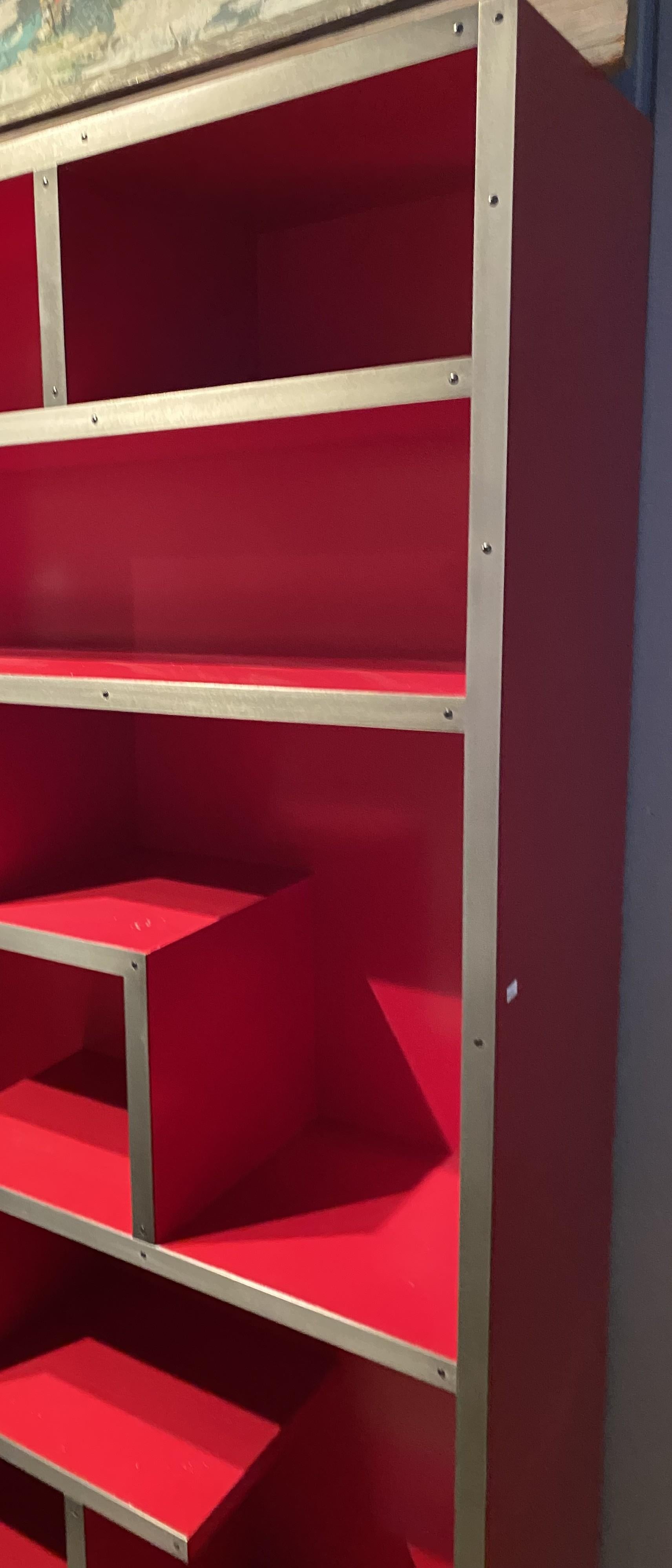 Spazzolato Harris Rubin Libreria moderna geometrica in legno e acciaio De Stijl in vendita