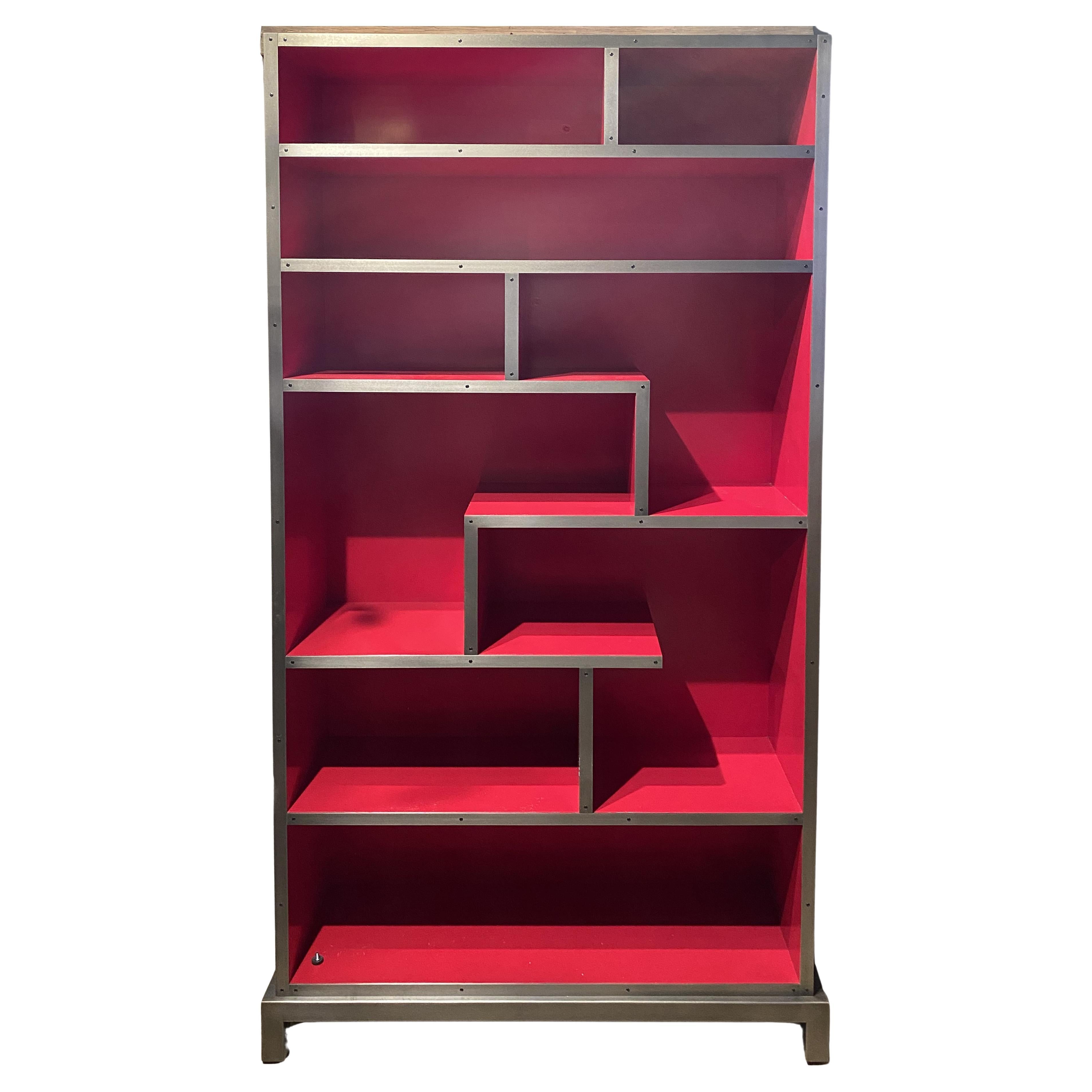 Harris Rubin Libreria moderna geometrica in legno e acciaio De Stijl in vendita