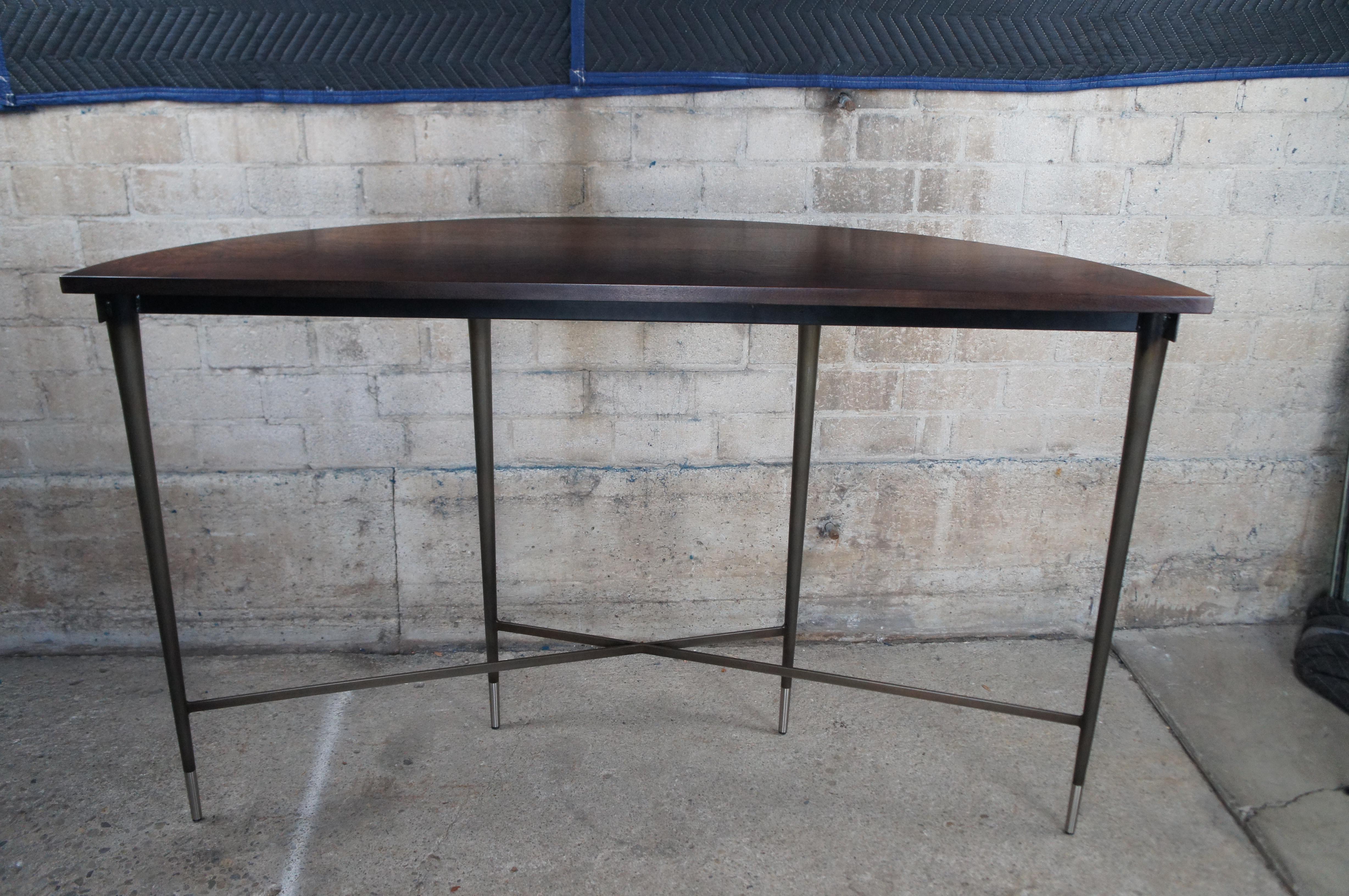 Harris Rubin McGavin Walnut Steel Tall Demilune Console Sideboard Entry Table For Sale 5