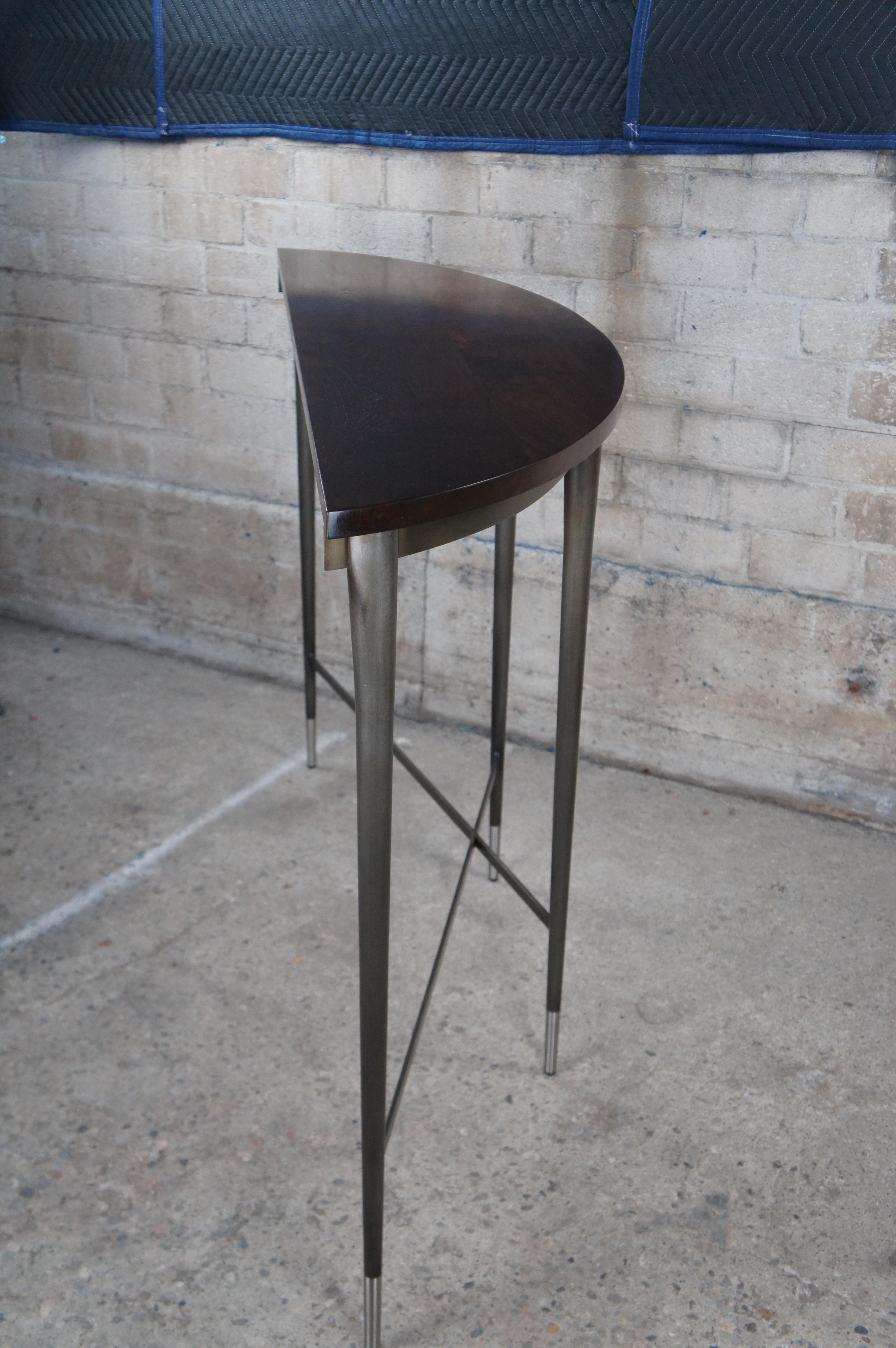 Harris Rubin McGavin Walnut Steel Tall Demilune Console Sideboard Entry Table For Sale 6