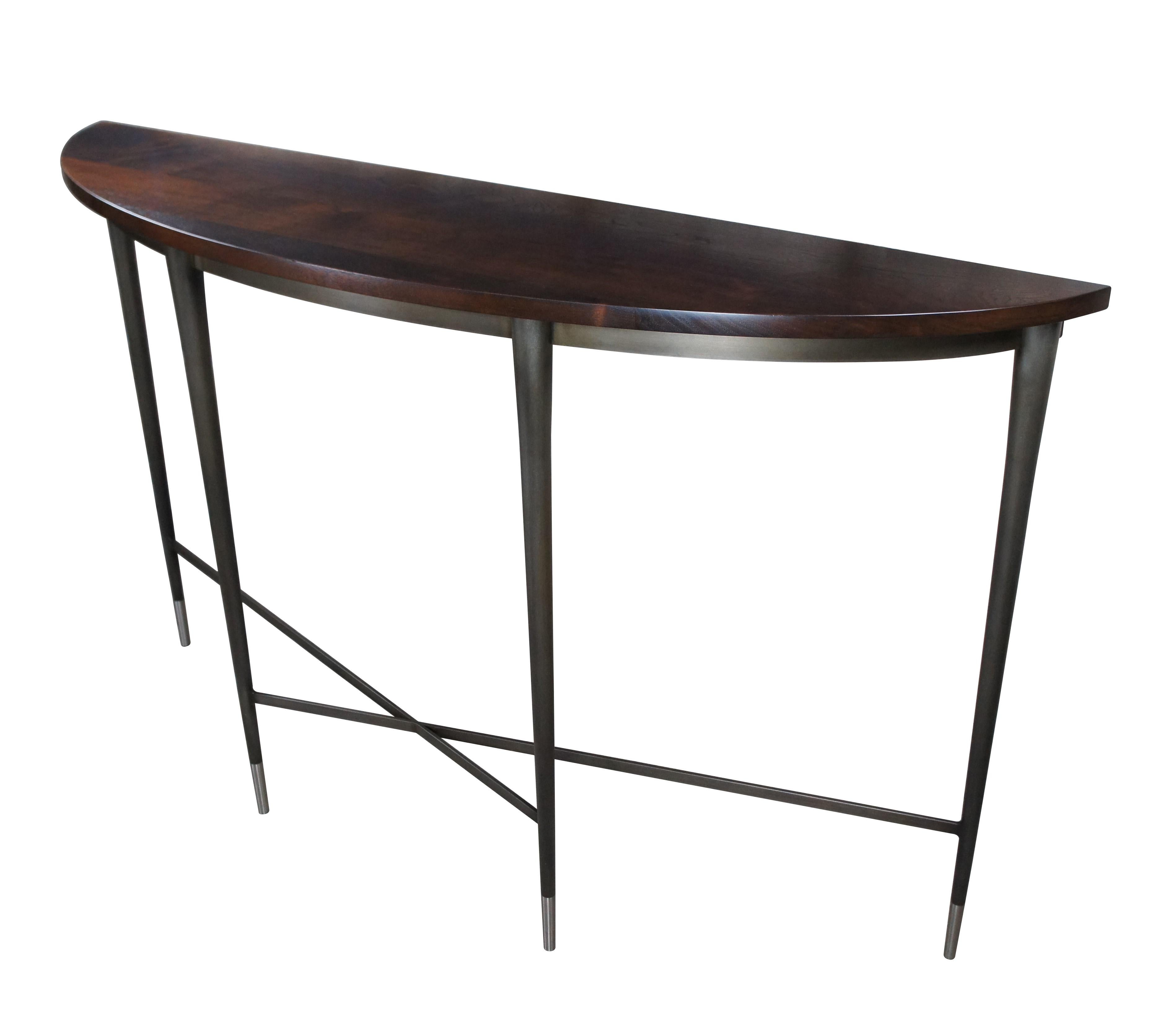 Modern Harris Rubin McGavin Walnut Steel Tall Demilune Console Sideboard Entry Table For Sale