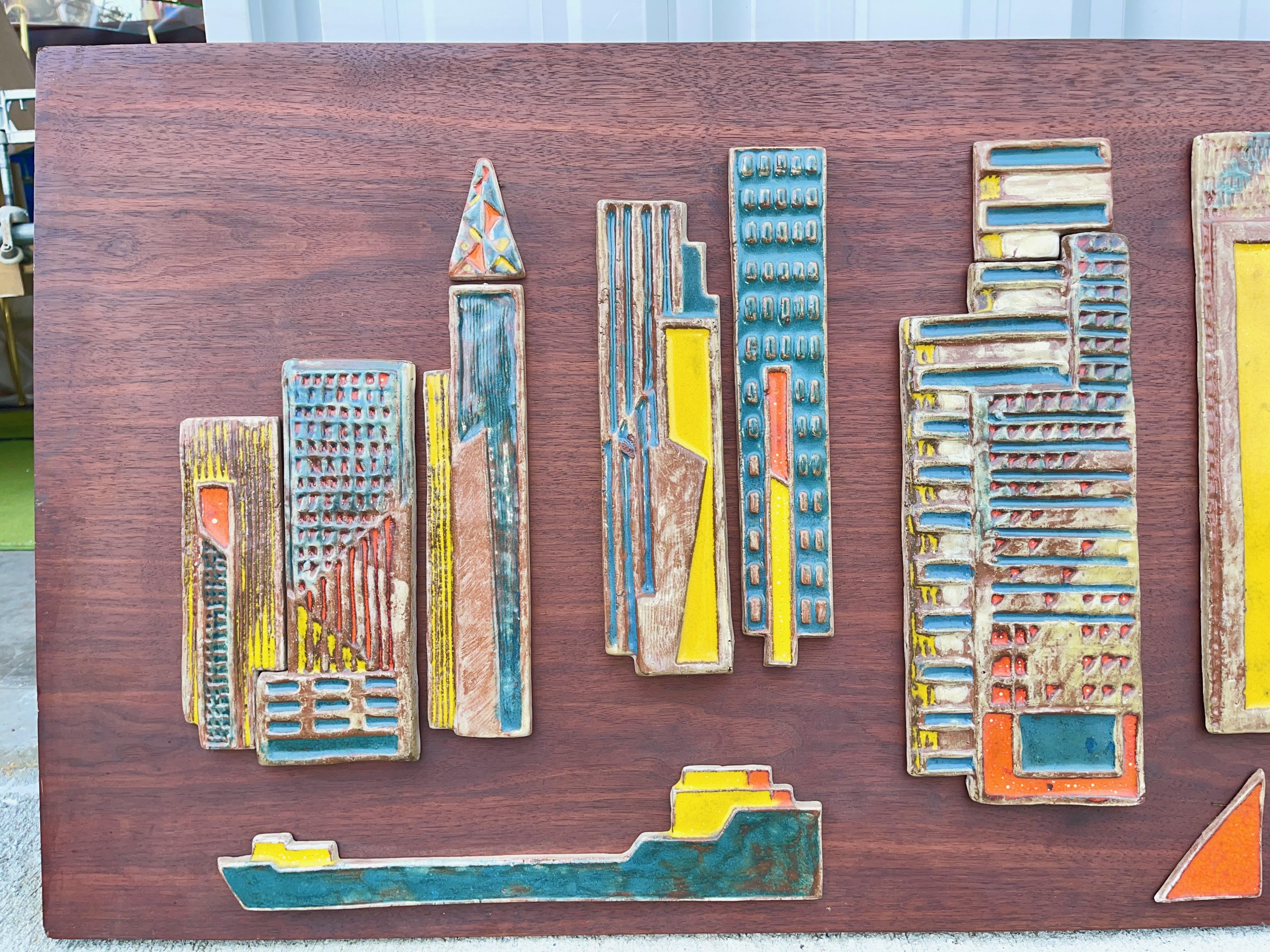 Harris Strong Ceramic Tile Skyline of New York on Walnut  For Sale 7