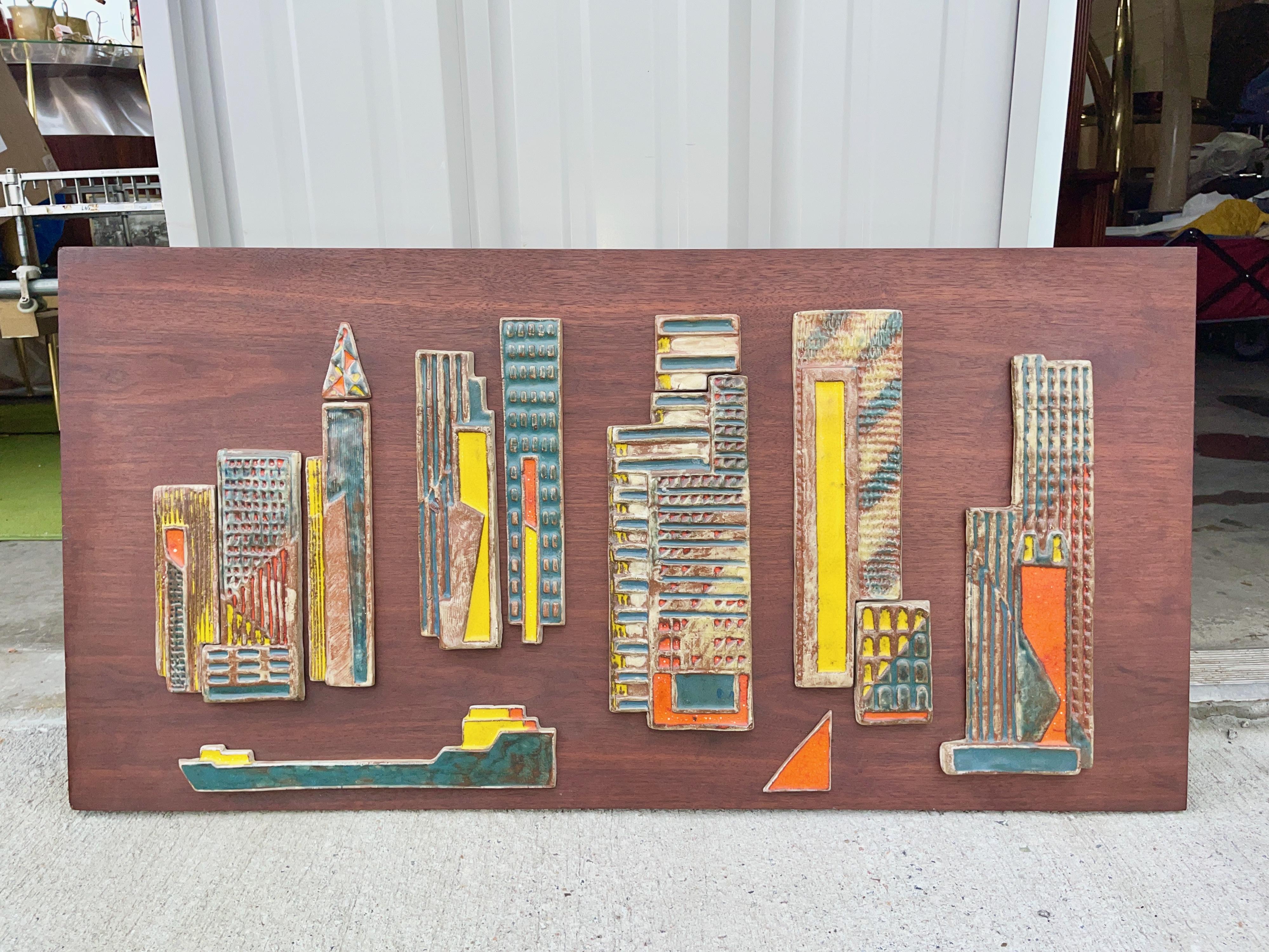 Harris Starke Keramikfliesen Skyline von New York auf Walnussholz  im Angebot 3