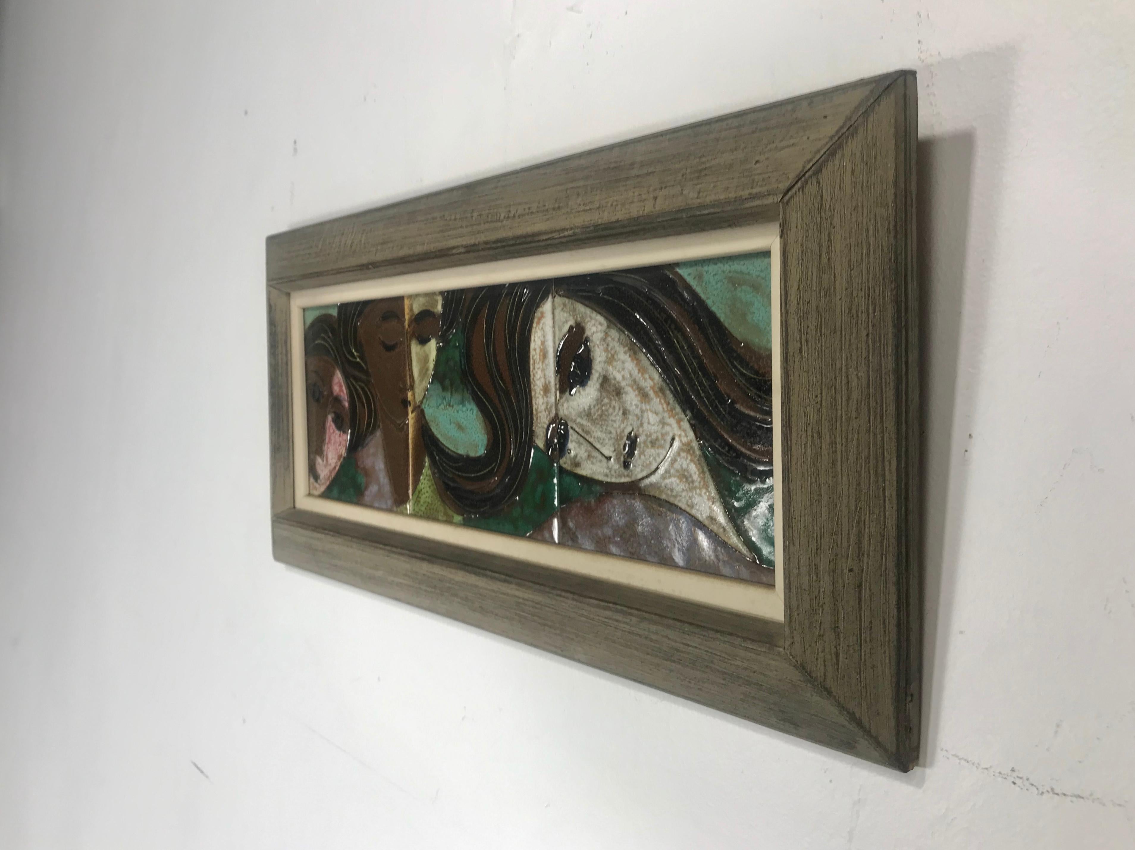 Mid-Century Modern Harris Strong Framed Ceramic Art Tiles 