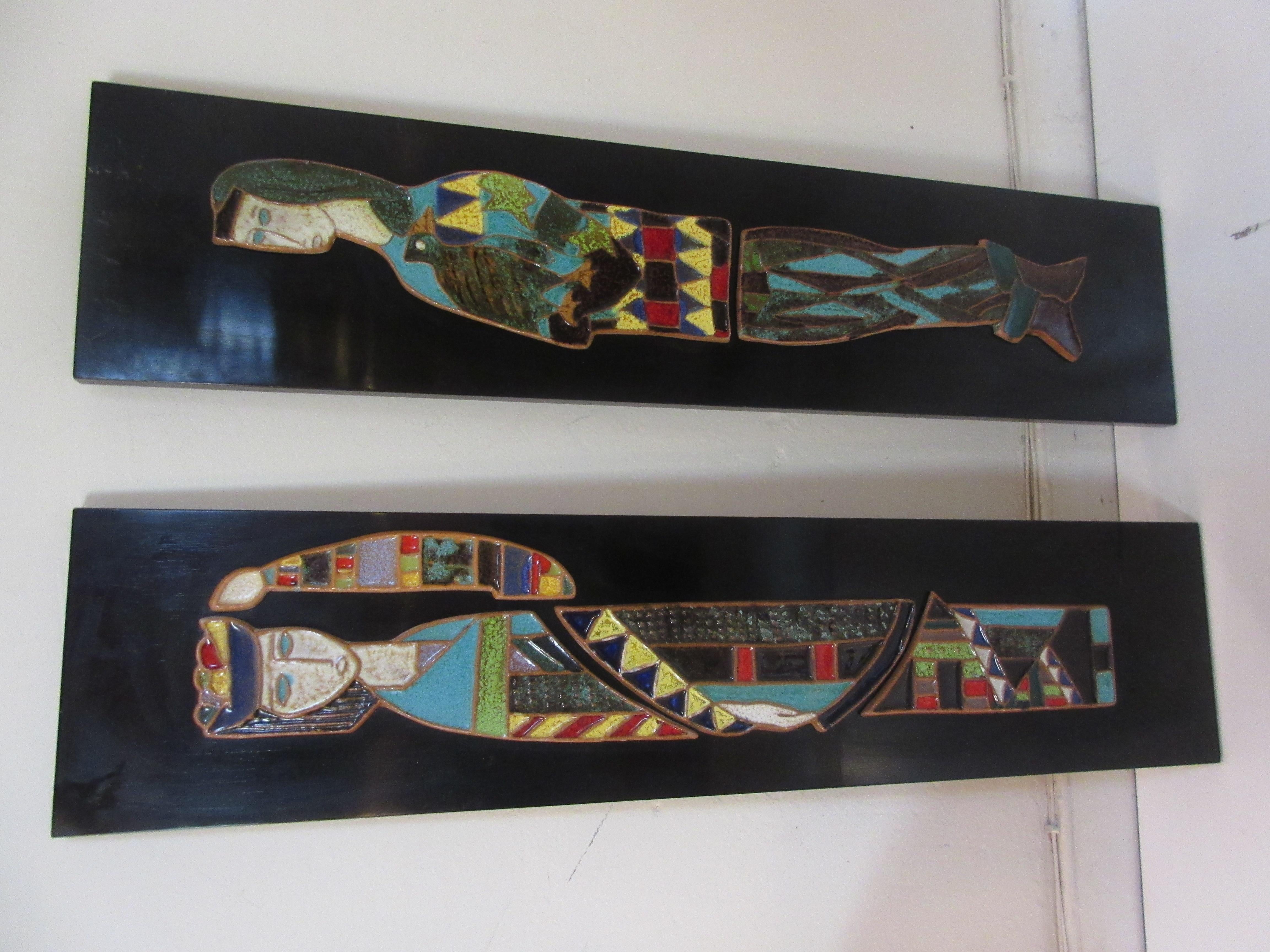Harris Strong King and Queen Tiles on Black Lacquered Frame In Excellent Condition In Philadelphia, PA