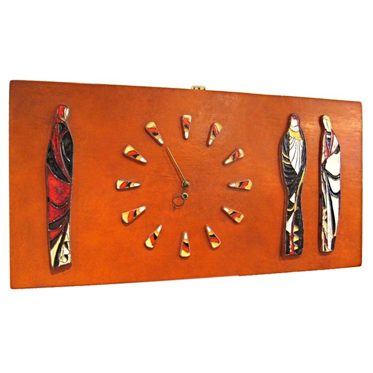 Harris Strong Leather Clad Clock with glazed Earthenware Figures