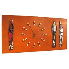 Harris Strong Leather Clad Clock with glazed Earthenware Figures