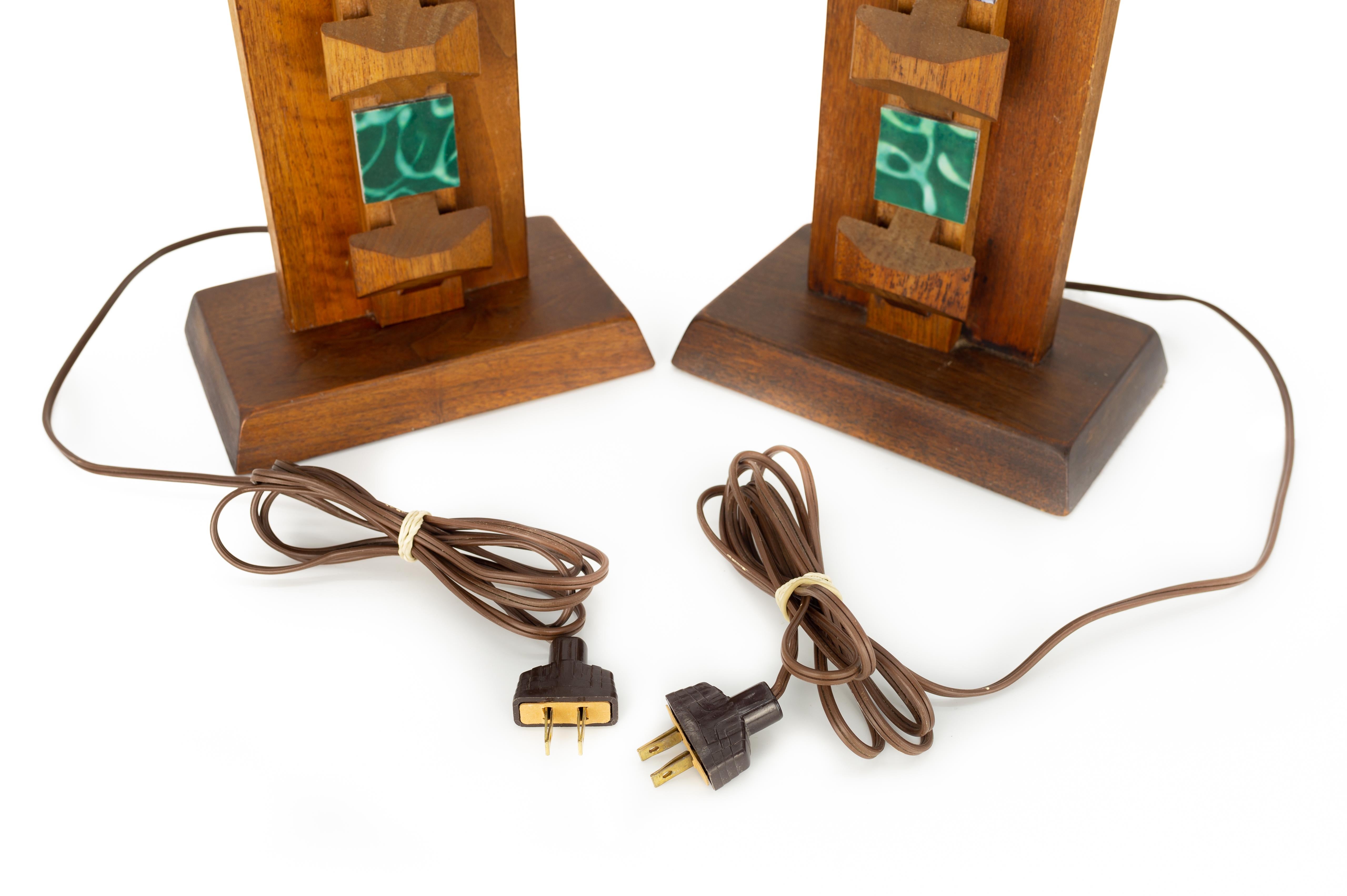 Mid-Century Modern Harris Strong Mid Century Teak and Tile Table Lamps, a Pair For Sale