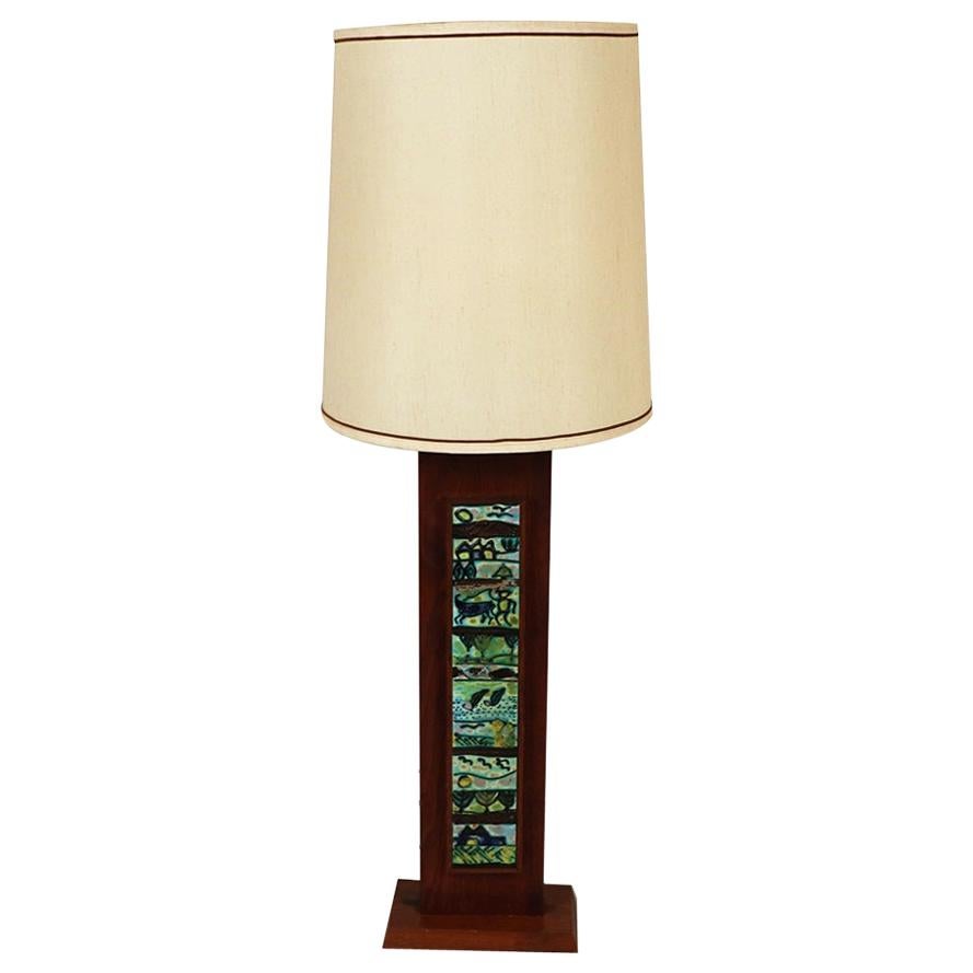 Harris Strong Midentury Wood Tile Lamp For Sale