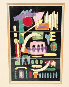 Colorful Geometric Abstract Modern Glazed Ceramic 6 Tile Painting