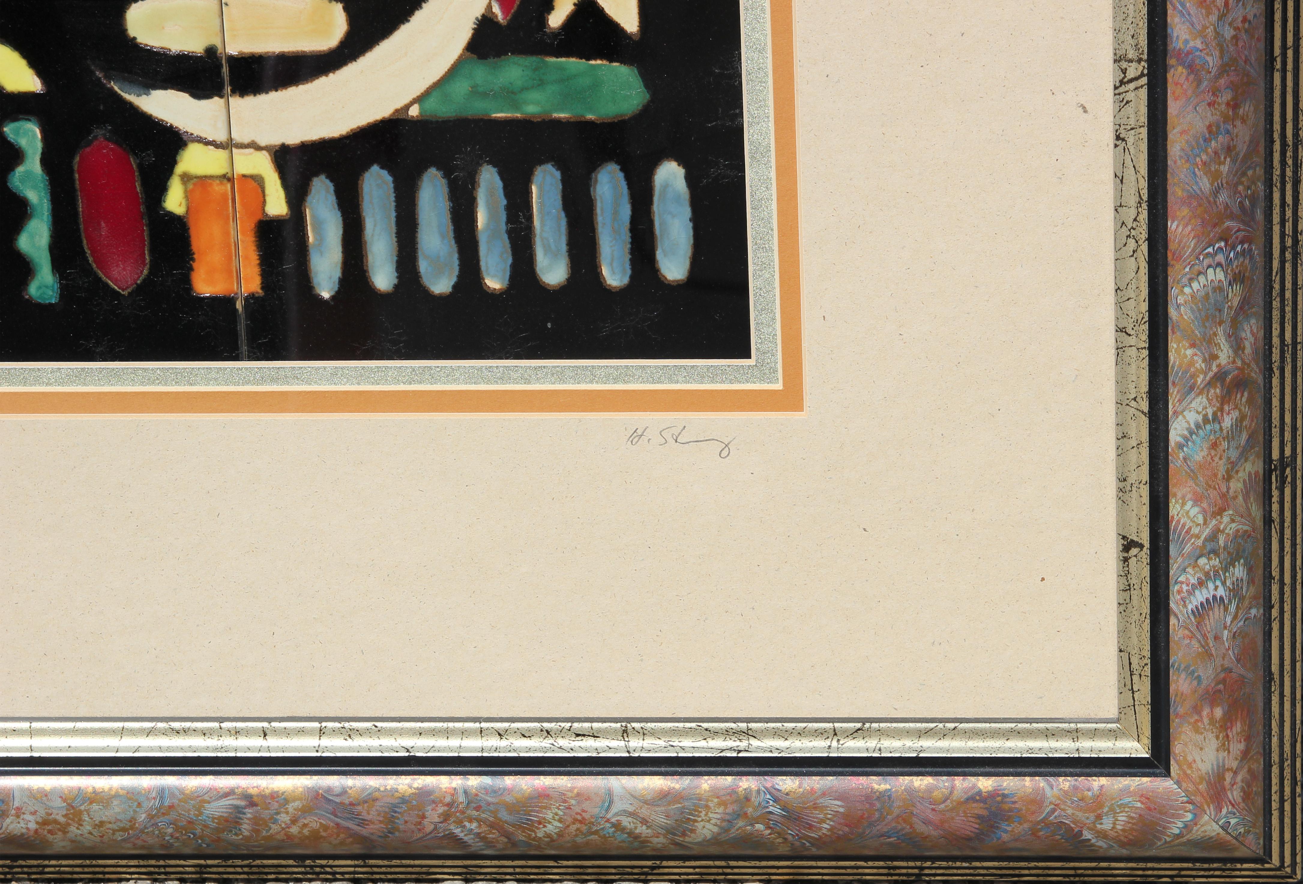 Peinture à 6 carreaux en céramique émaillée, géométrique, abstraite et colorée, de style moderne - Beige Abstract Painting par Harris Strong