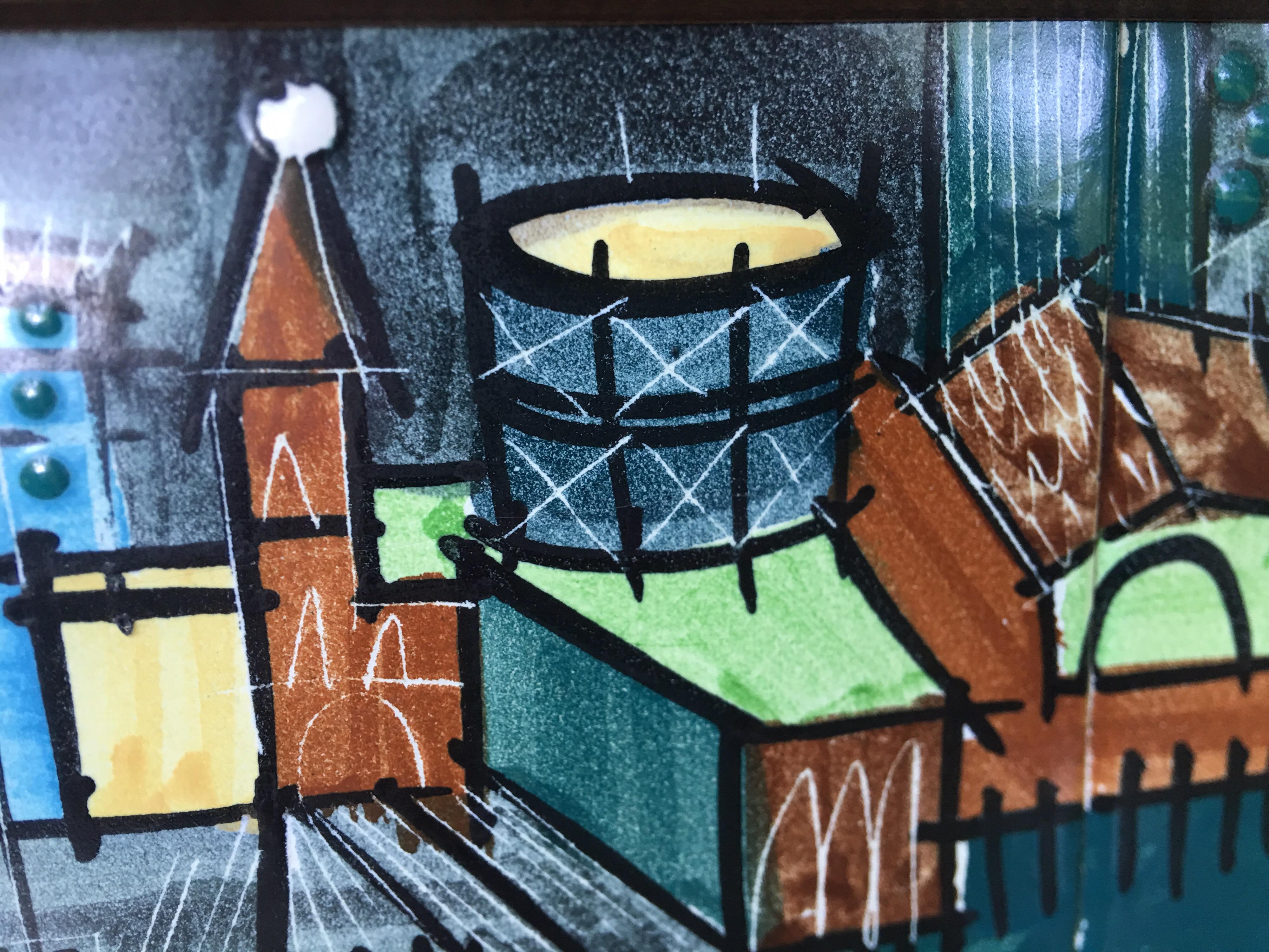 Porcelain Harris Strong Six Pottery Tile Cityscape Bay Scene For Sale