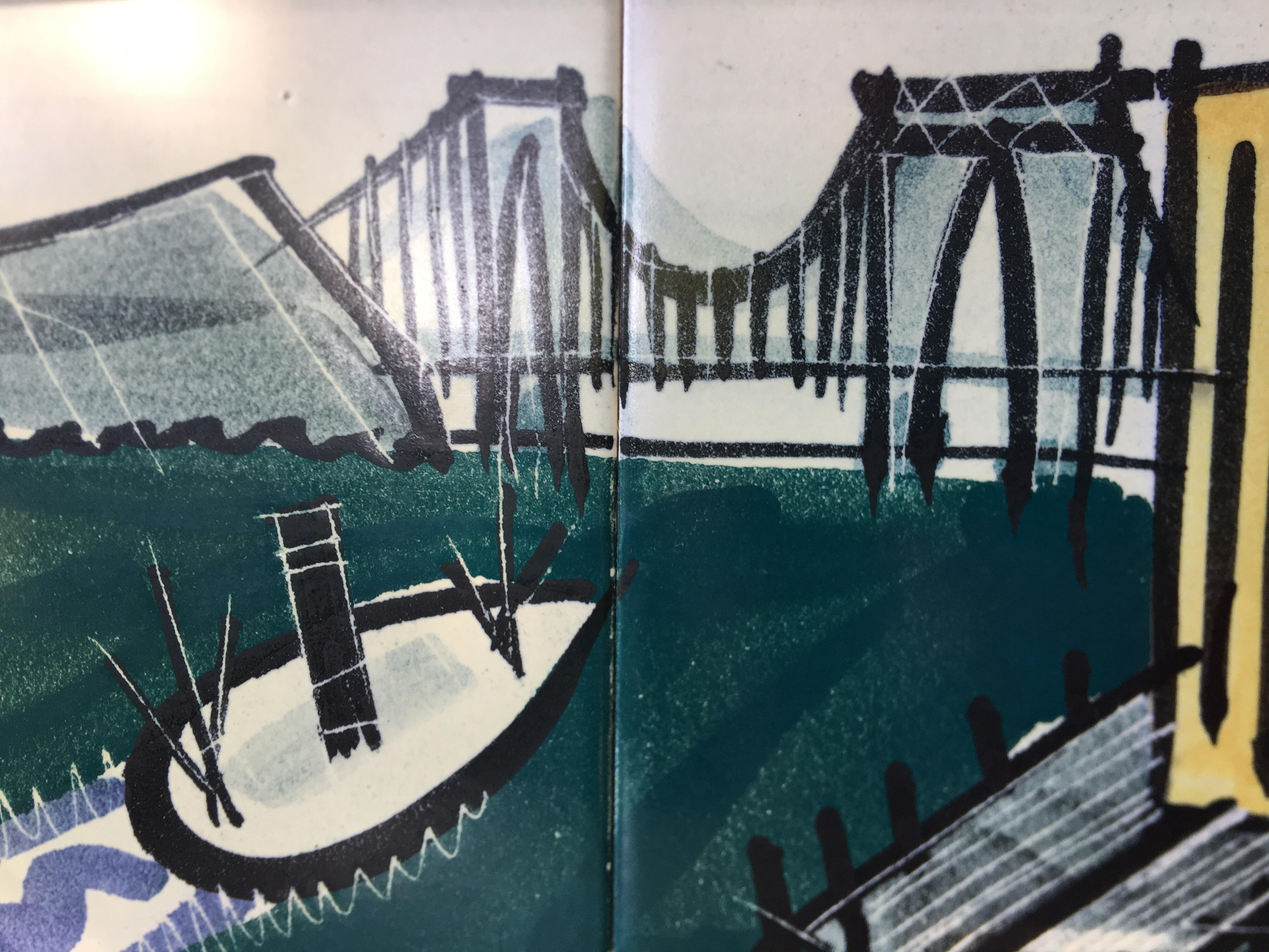 Harris Strong Six Pottery Tile Cityscape Bay Scene For Sale 1