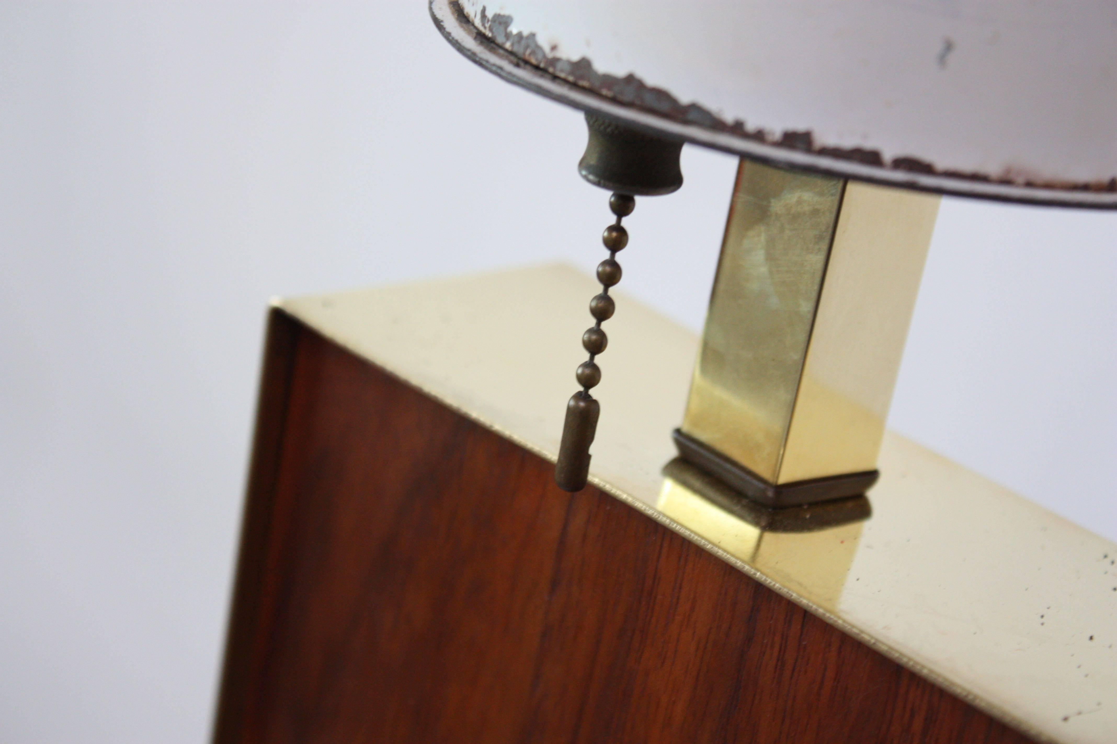 Harris Strong Walnut, Brass and Ceramic Tile Table Lamp In Excellent Condition For Sale In Brooklyn, NY