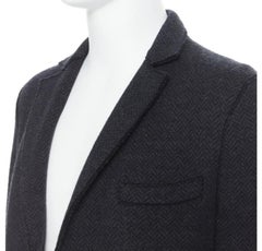 HARRIS WHARF London Anthracite Herringbone Chestercoat wool  coat EU46 S
