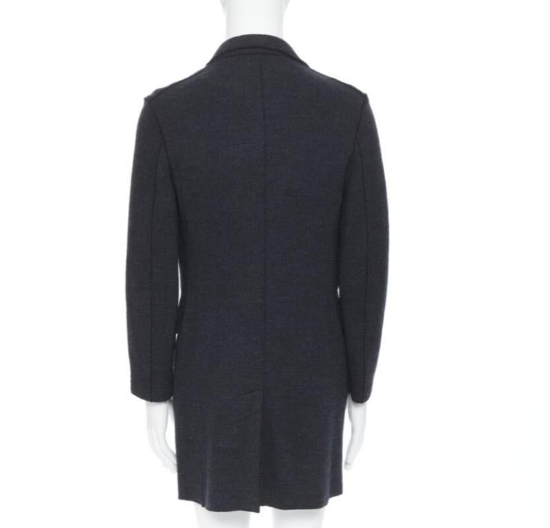 HARRIS WHARF London Anthrazitfarbene Fischgrätenmuster-Kommodenwolle  Mantel EU46 S Herren im Angebot