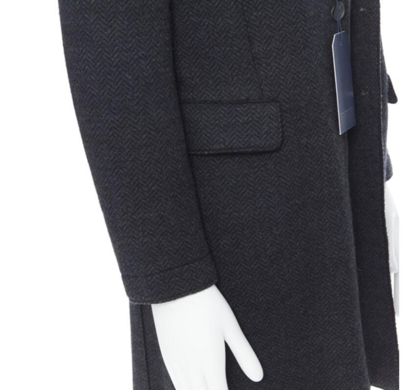 HARRIS WHARF London Anthrazitfarbene Fischgrätenmuster-Kommodenwolle  Mantel EU46 S im Angebot 2