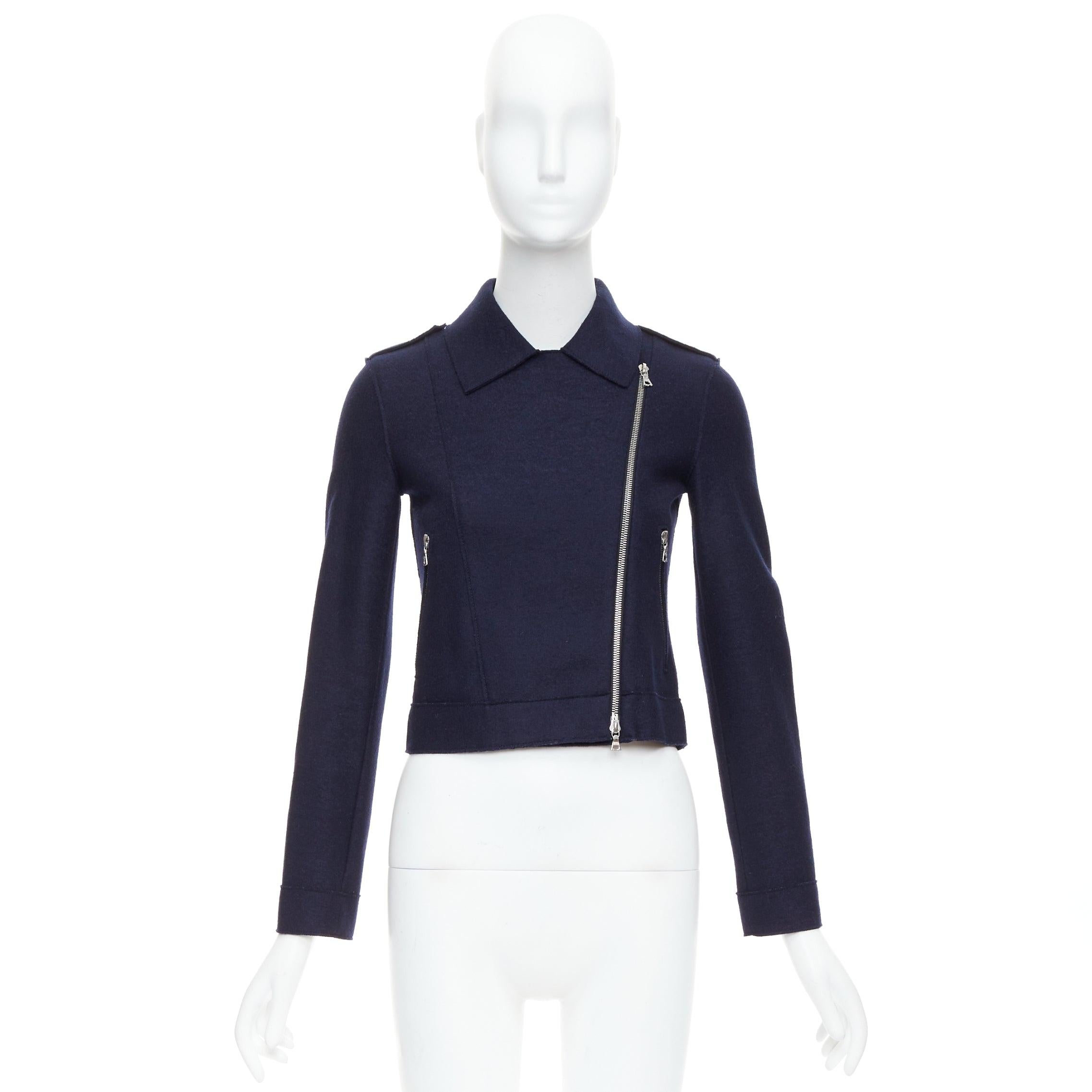 HARRIS WHARF LONDON marineblaue Bikerjacke aus Schurwolle in Kurzform IT38 XS im Angebot 5